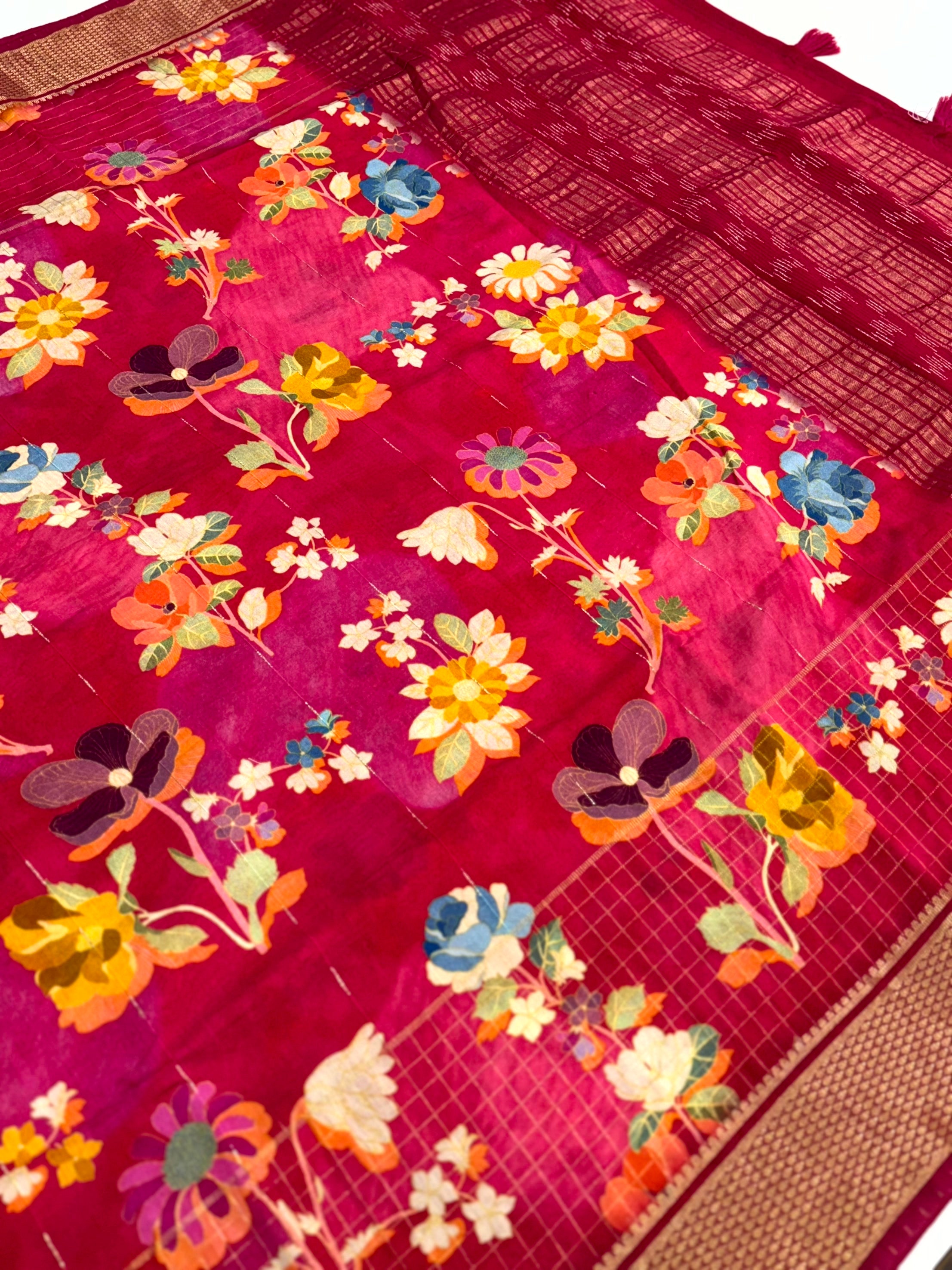 Rose Cotton Viscose Floral Saree