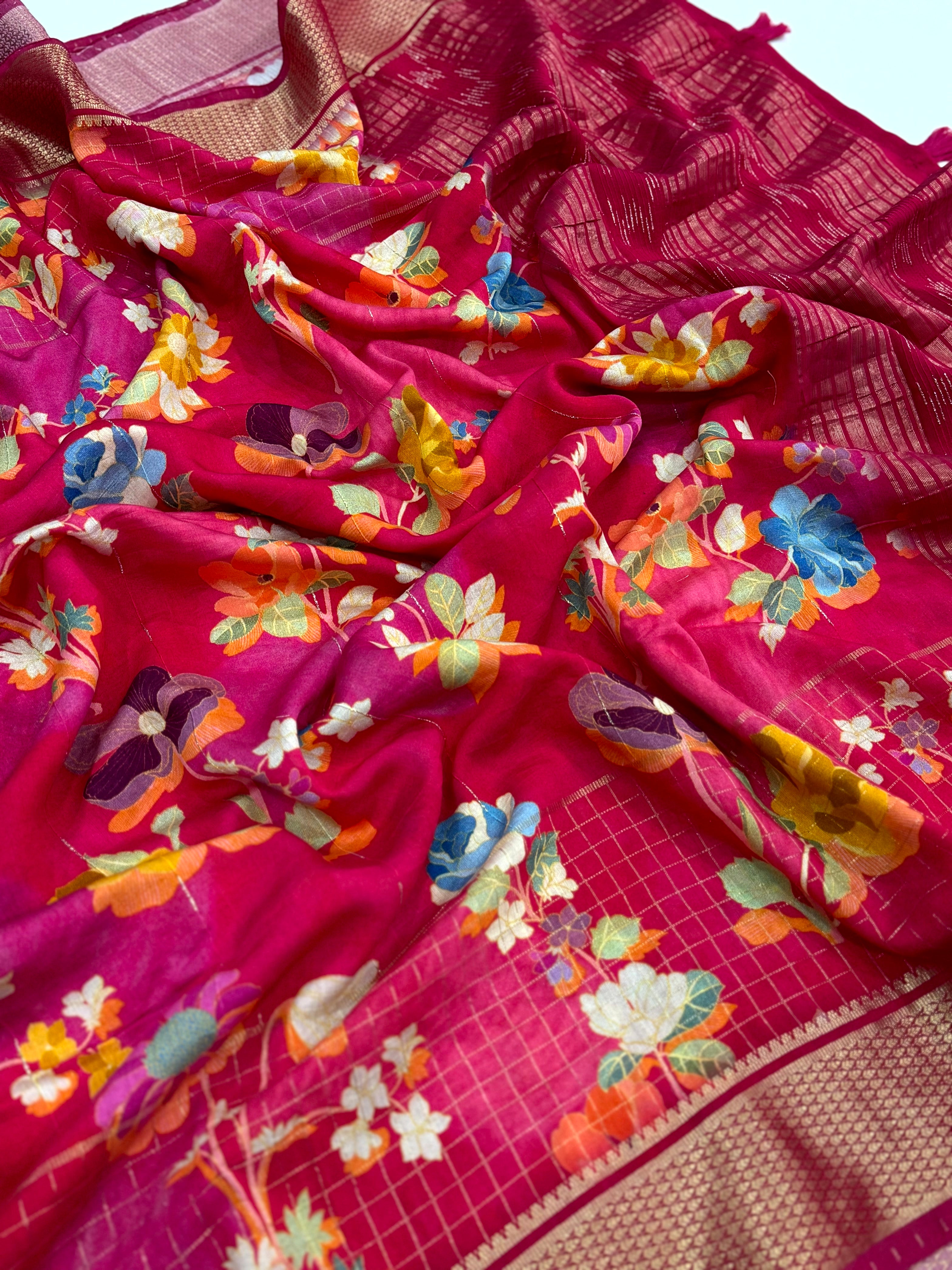 Rose Cotton Viscose Floral Saree