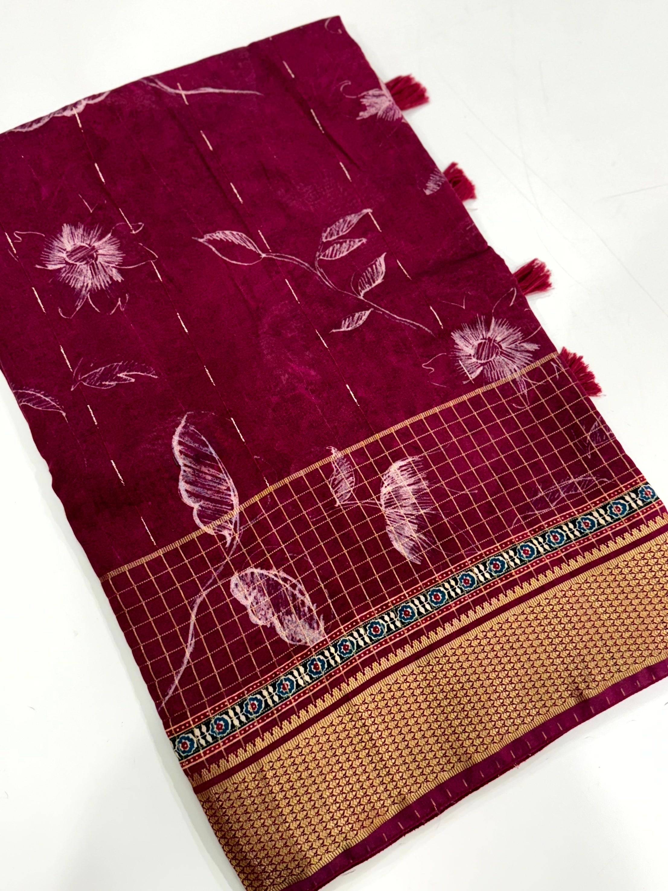 Elegant Wine Cotton Viscose Saree