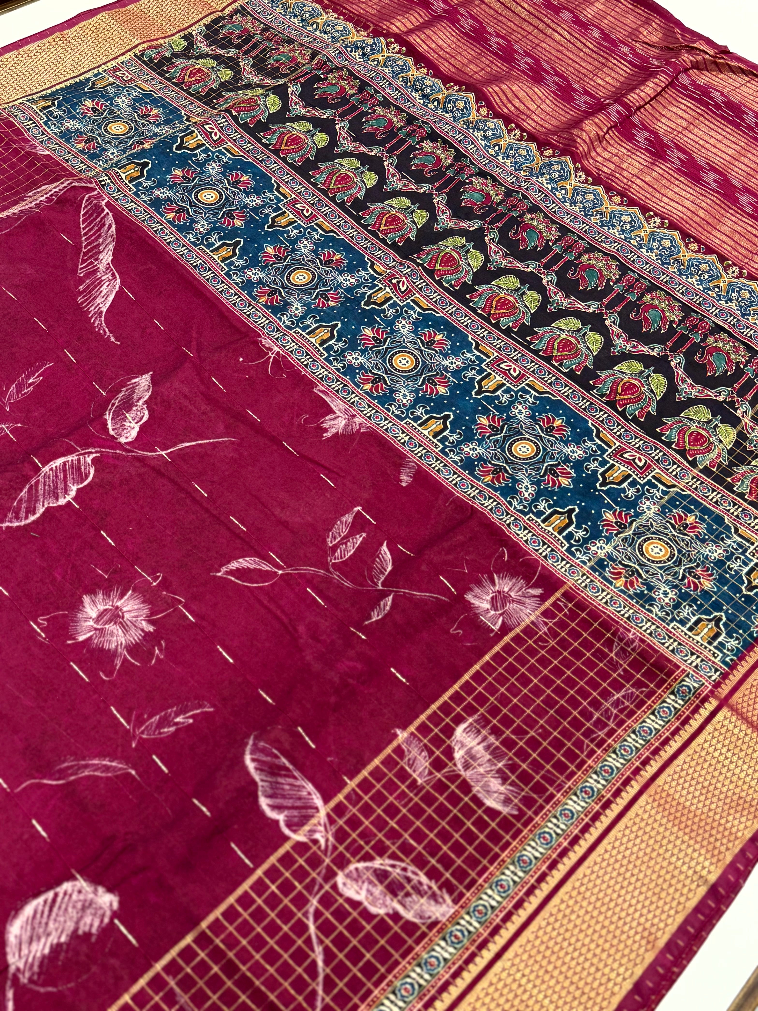 Elegant Wine Cotton Viscose Saree