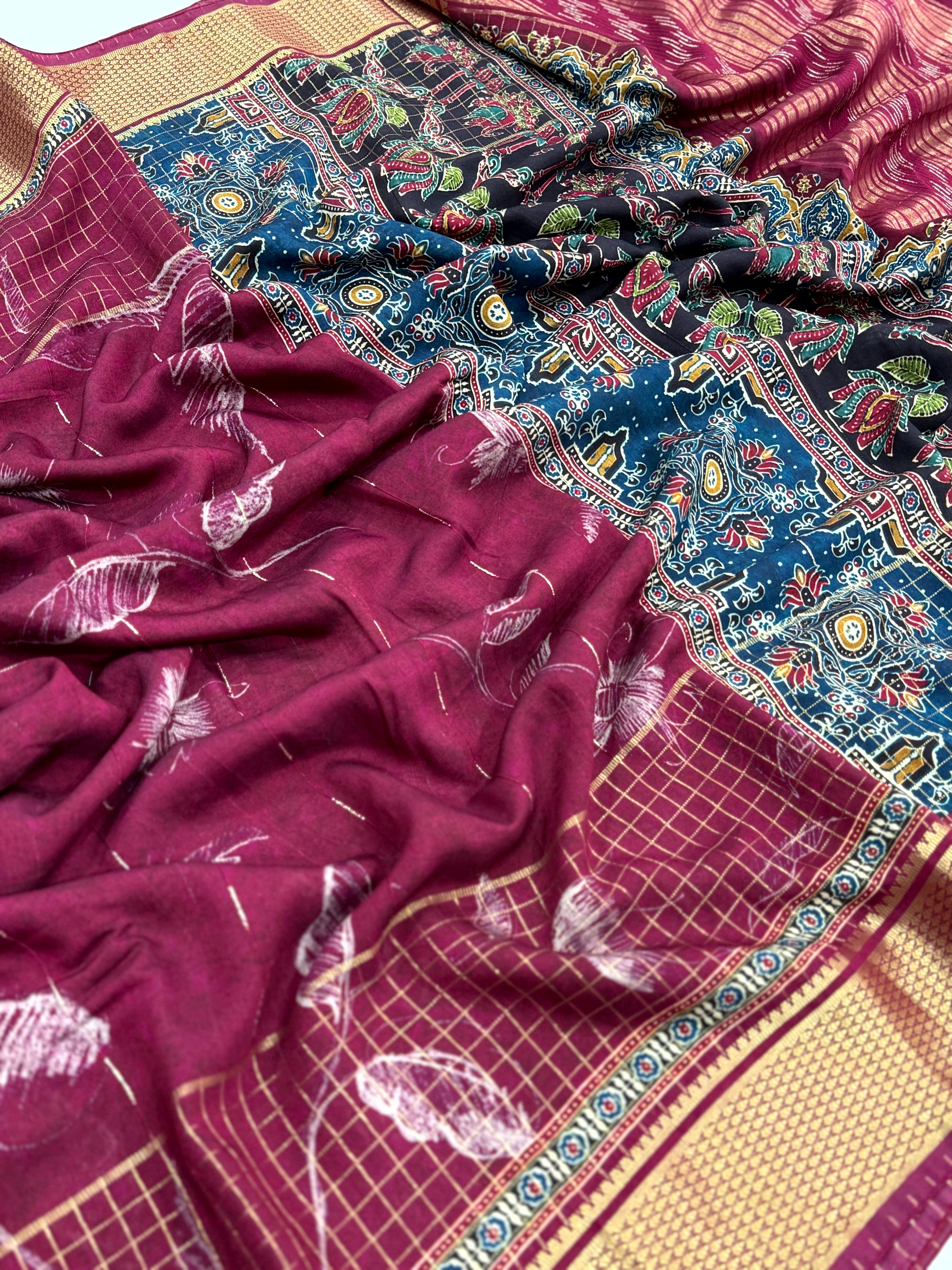 Elegant Wine Cotton Viscose Saree