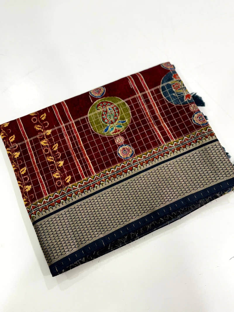 Radiant Cotton Viscose Block Print Saree