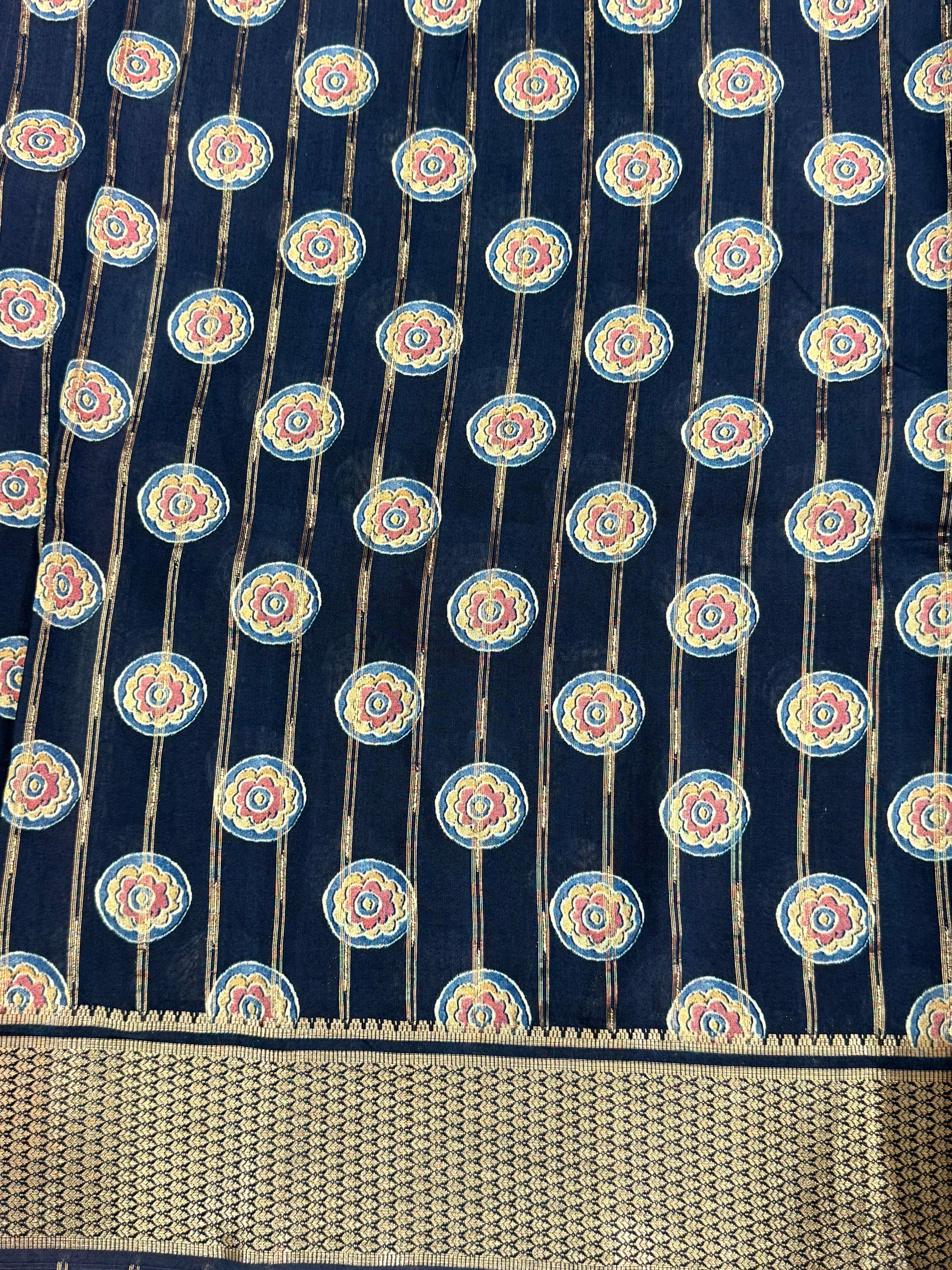 Radiant Cotton Viscose Block Print Saree