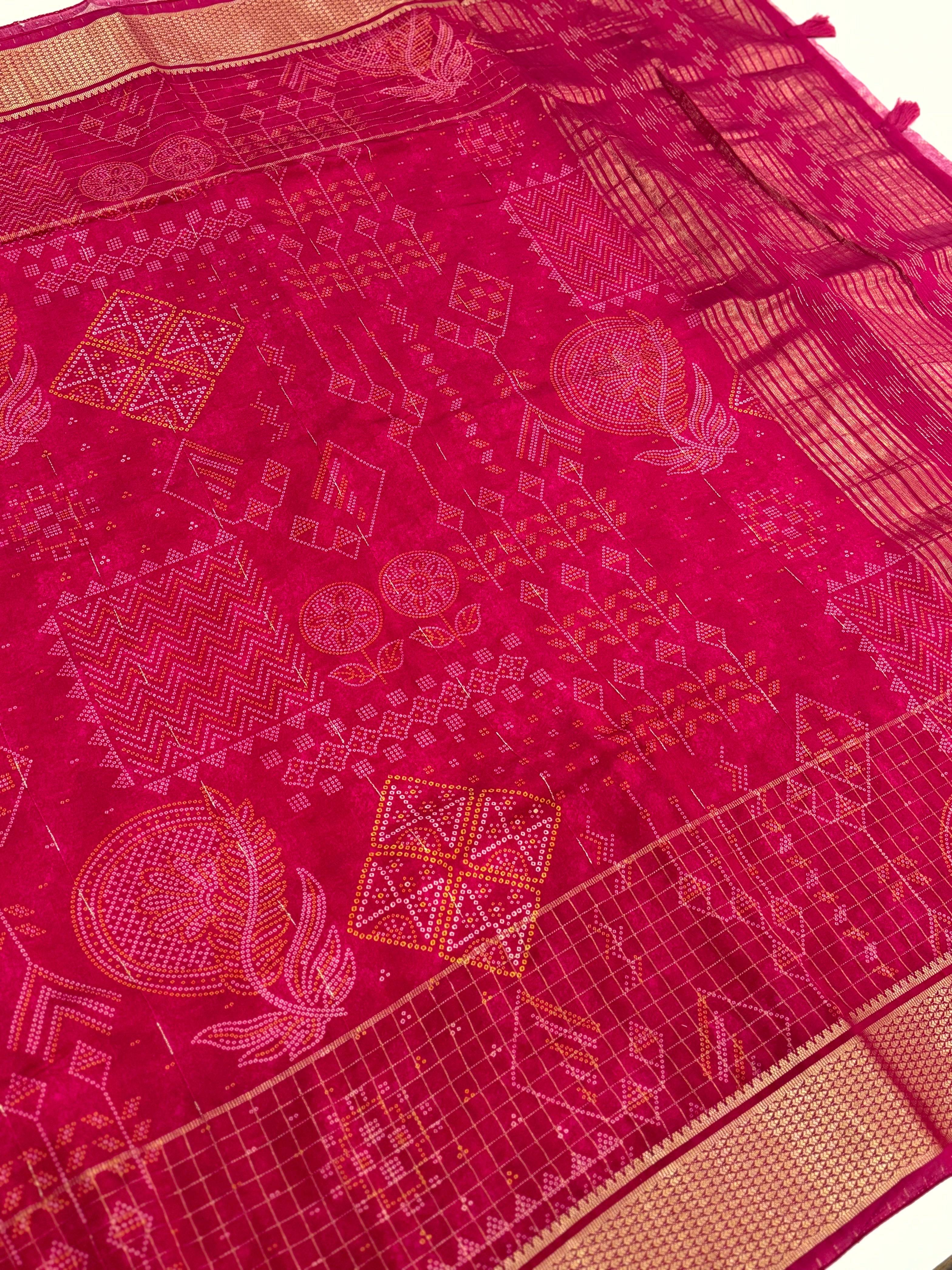 Rose Pink Cotton Viscose Ajrakh Saree