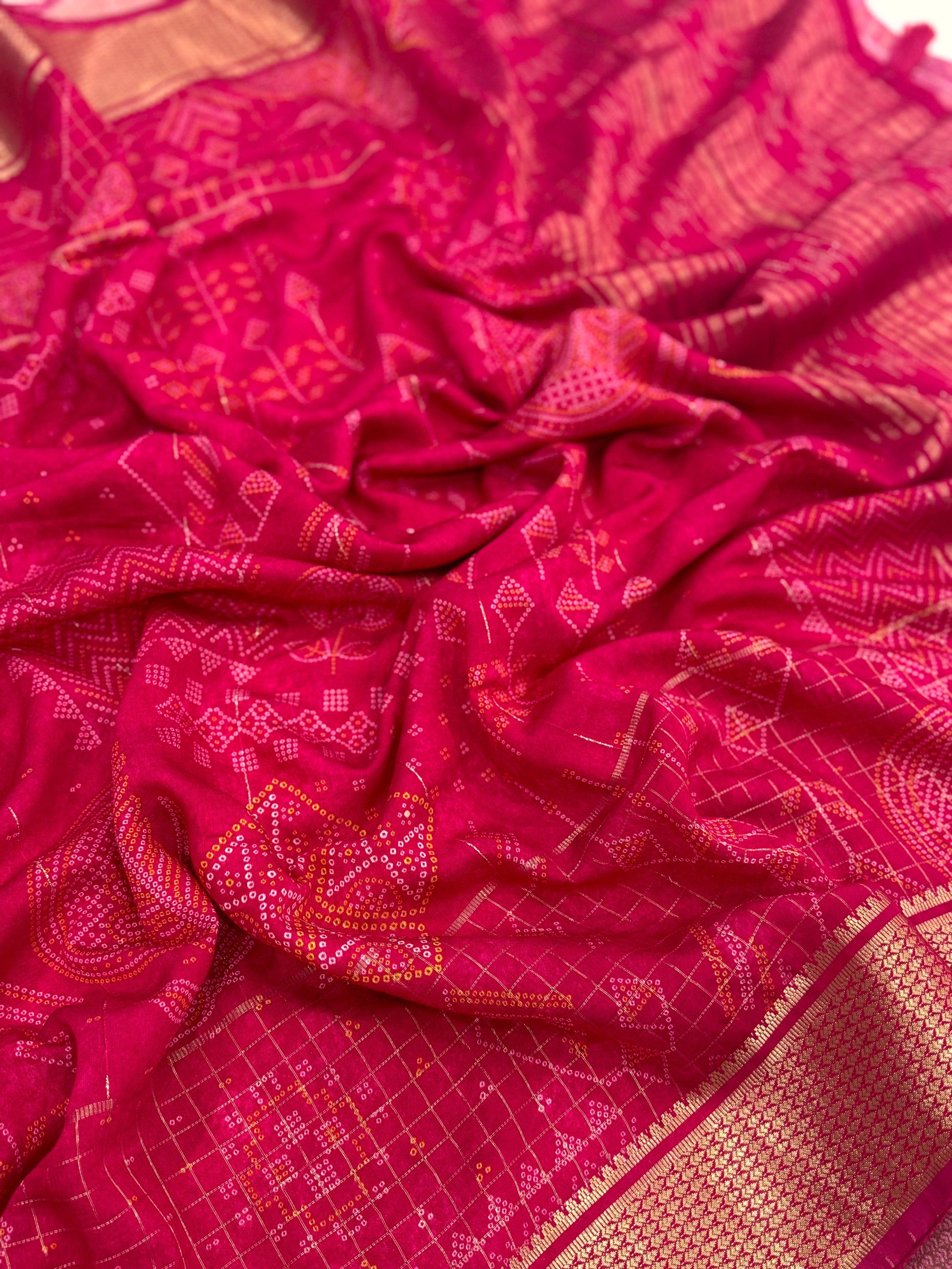 Rose Pink Cotton Viscose Ajrakh Saree