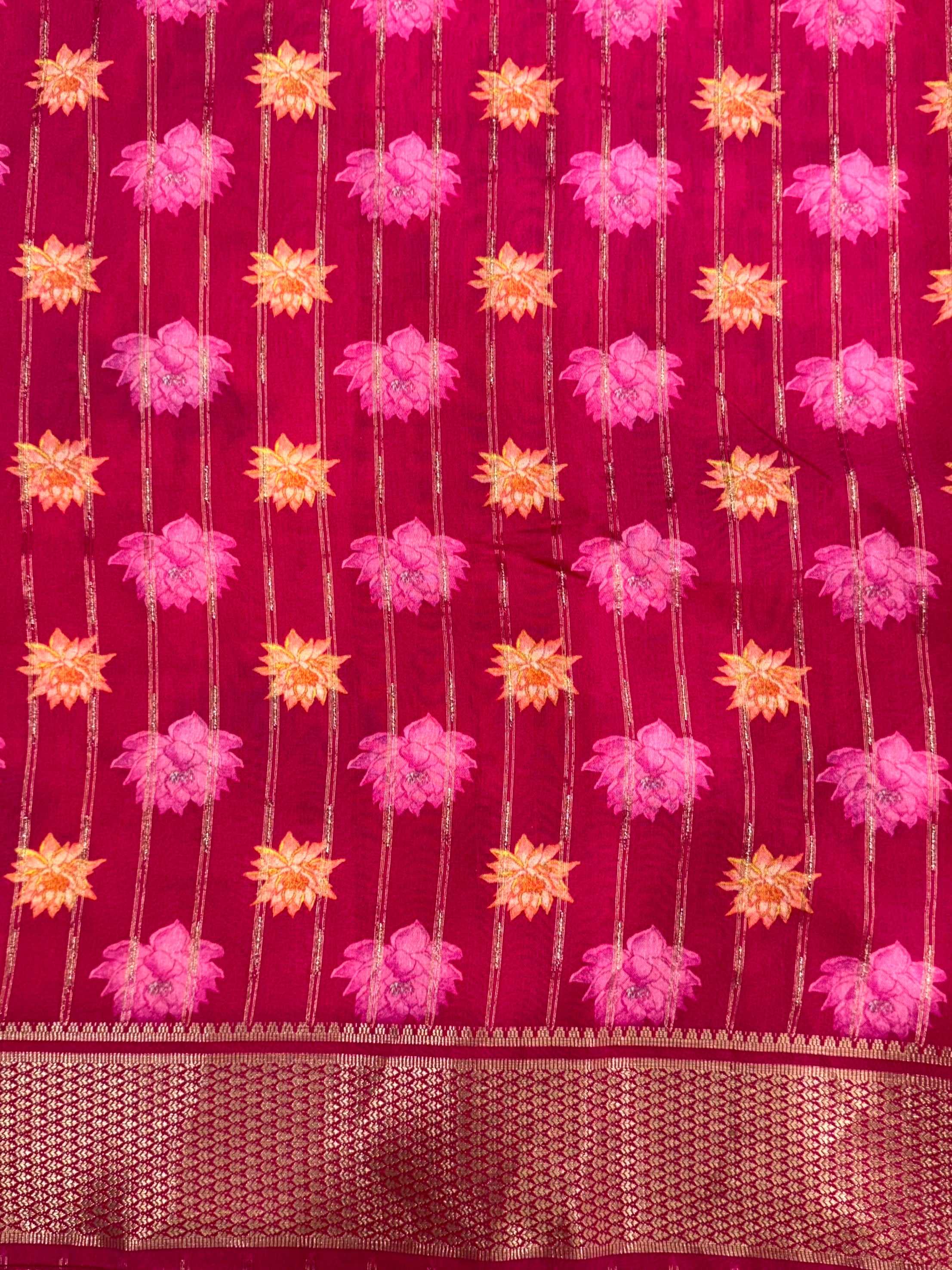 Cream Cotton Viscose Lotus Floral Print Saree