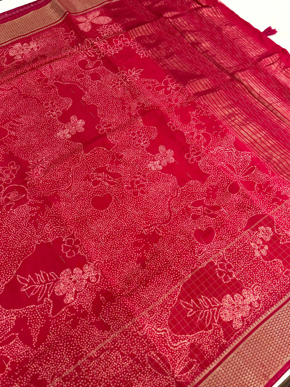 Rose Red Cotton Viscose Bandhej Saree