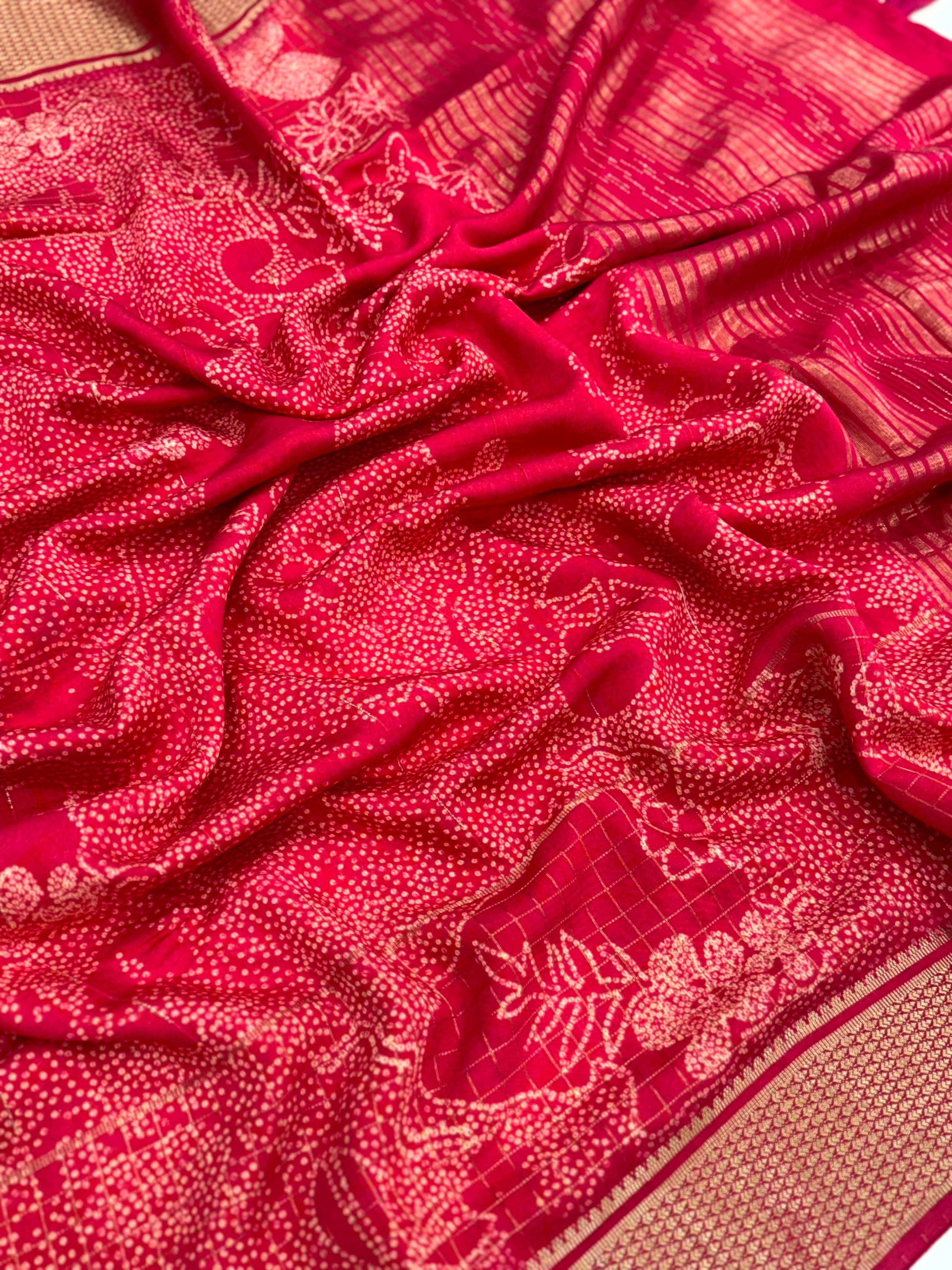 Rose Red Cotton Viscose Bandhej Saree