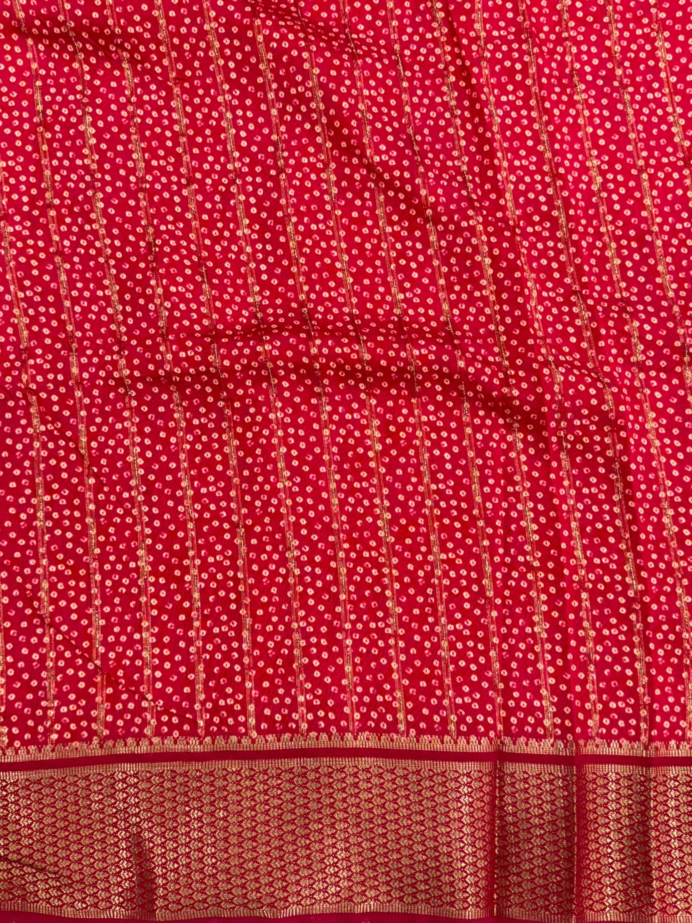 Rose Red Cotton Viscose Bandhej Saree