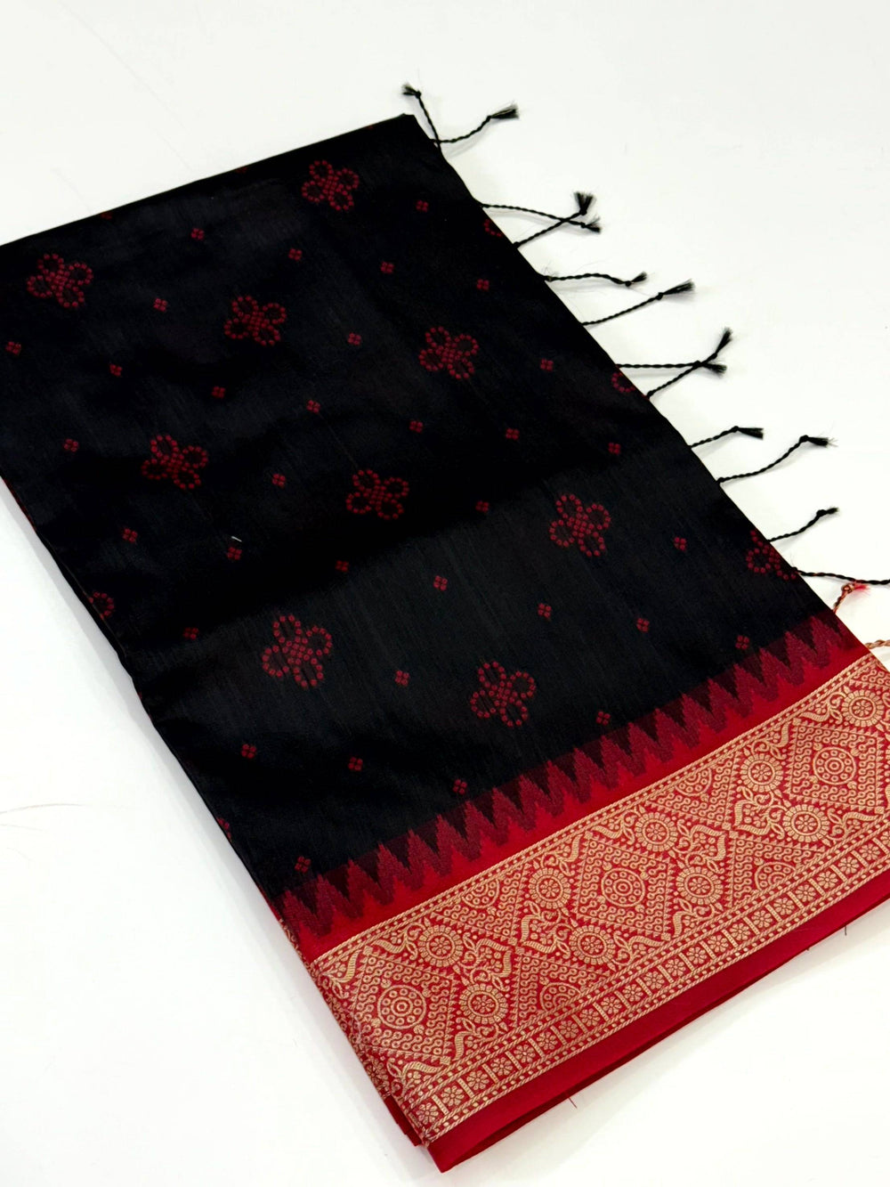 Black Crystal Raw Silk Kanchi Pattu Saree