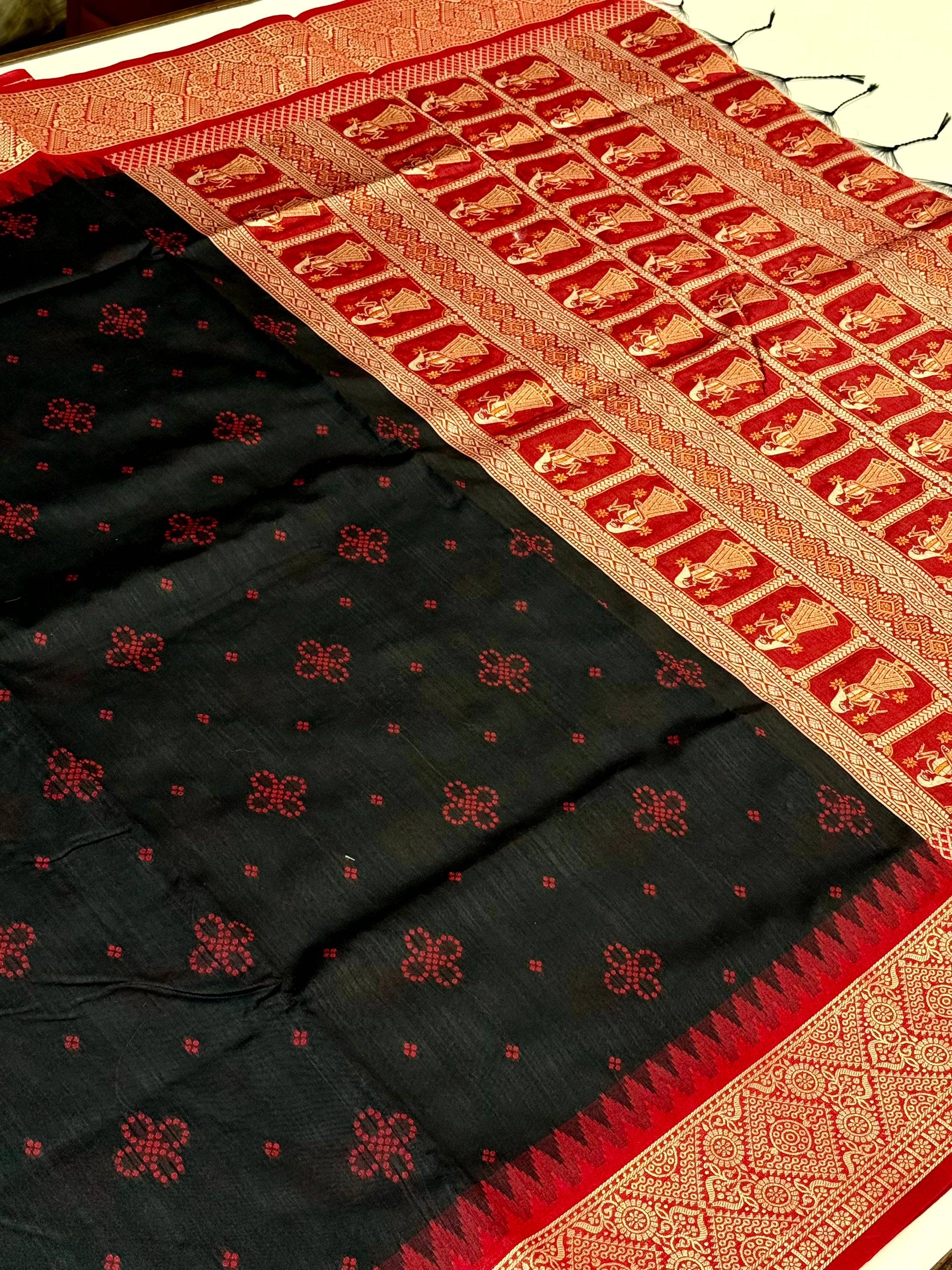Black Crystal Raw Silk Kanchi Pattu Saree
