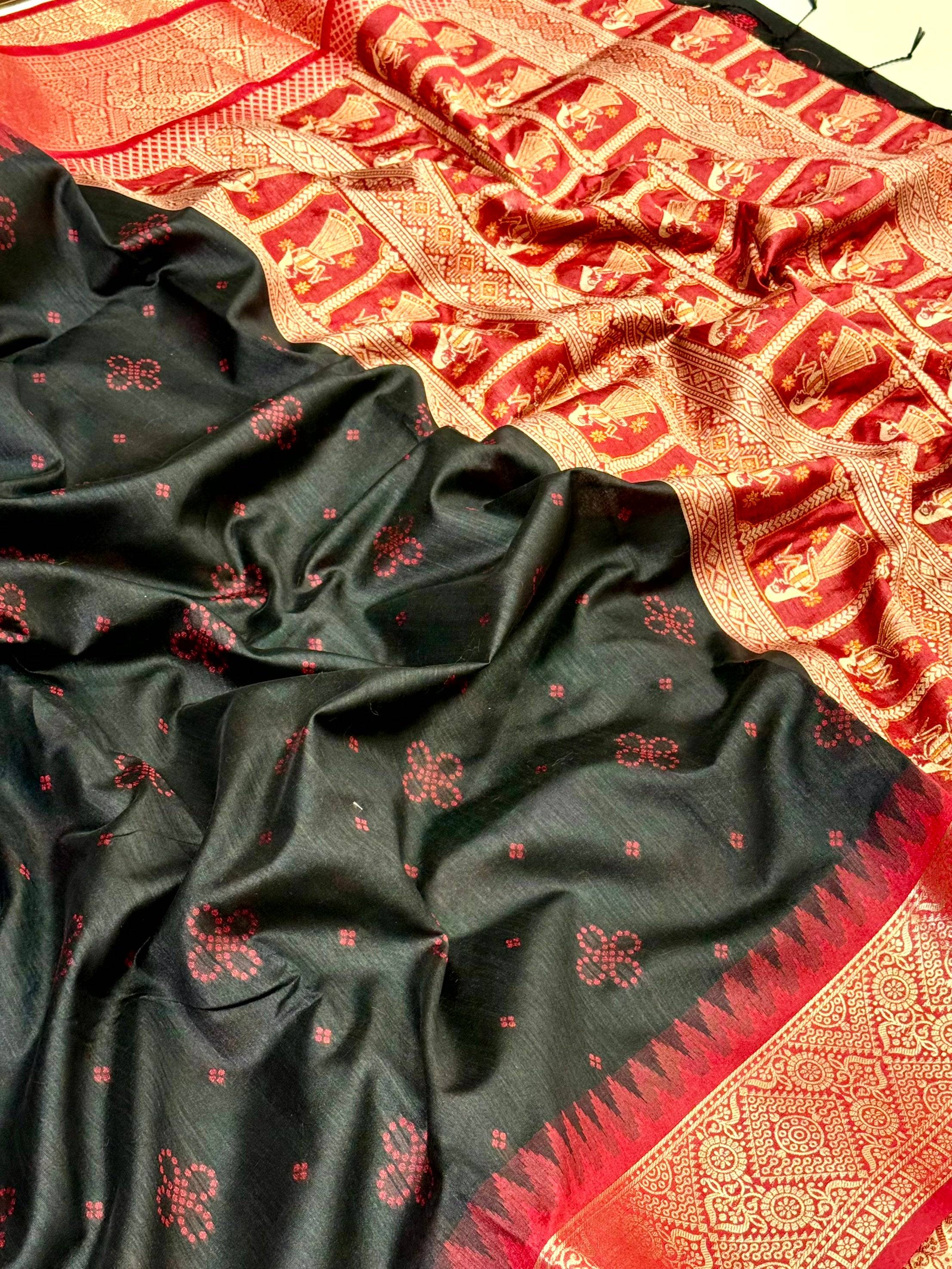 Black Crystal Raw Silk Kanchi Pattu Saree