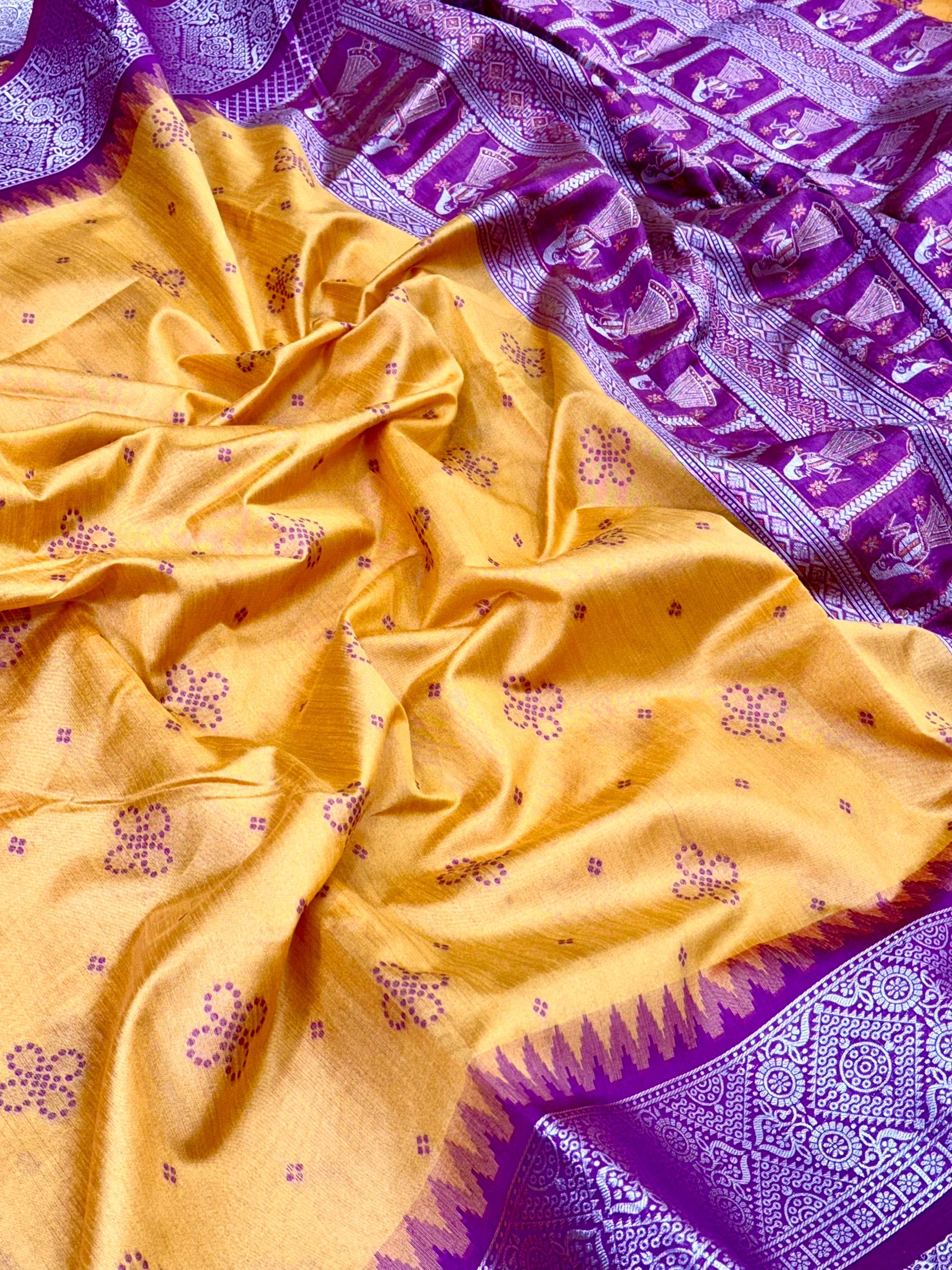 Yellow Crystal Raw Silk Kanchi Pattu Saree