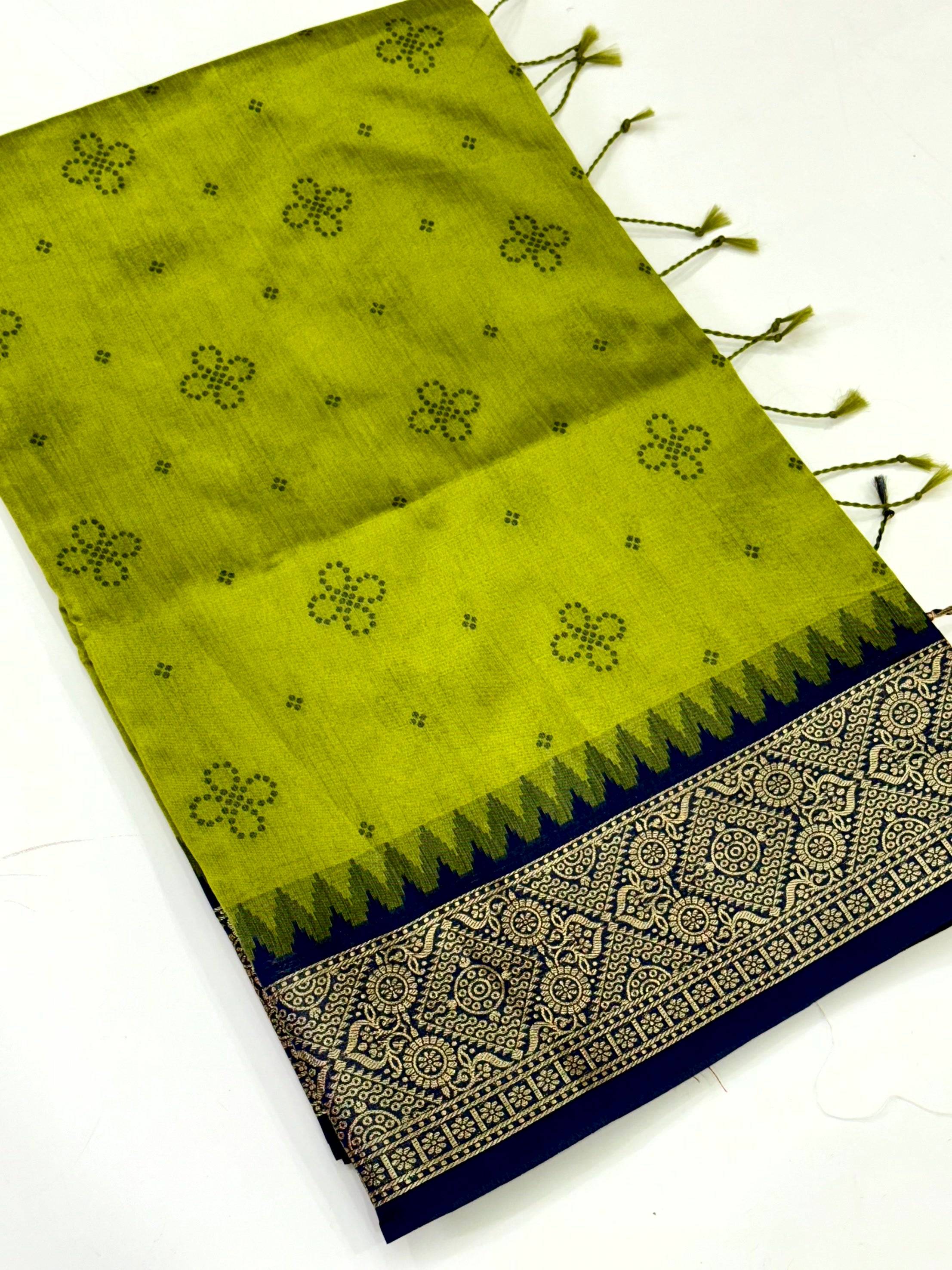 Green Crystal Raw Silk Kanchi Pattu Saree