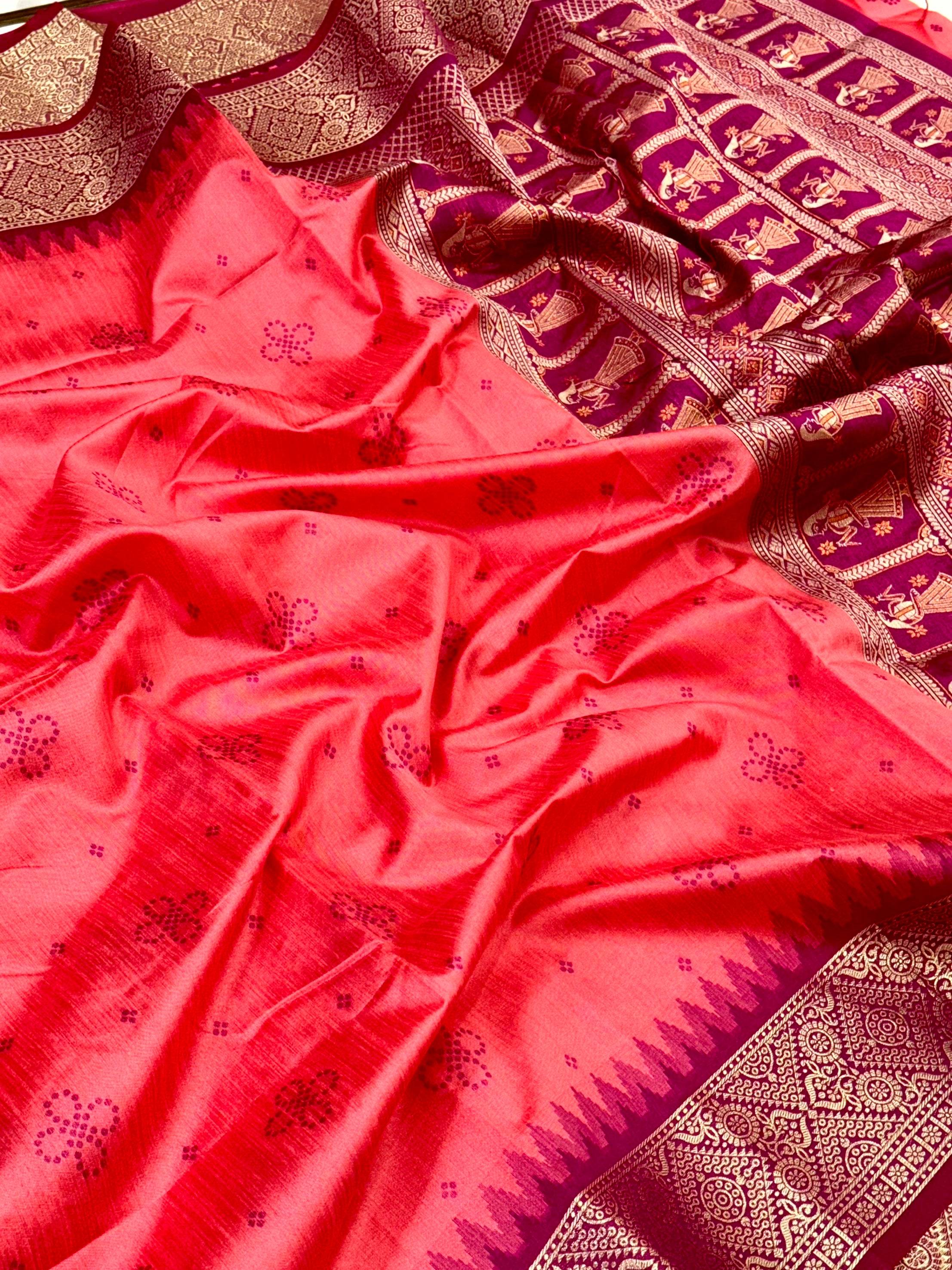 Pink Crystal Raw Silk Kanchi Pattu Saree