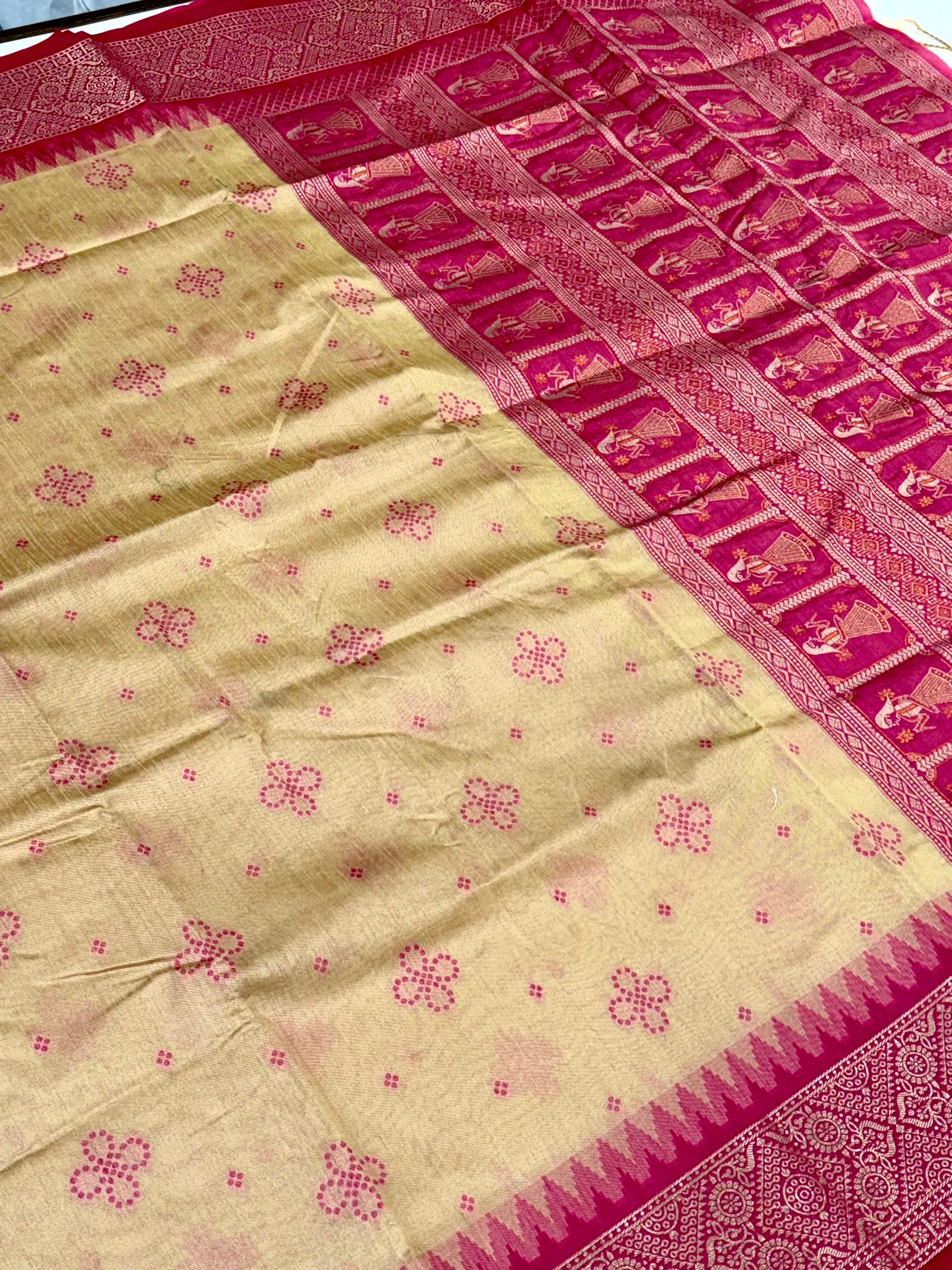 Cream Crystal Raw Silk Kanchi Pattu Saree