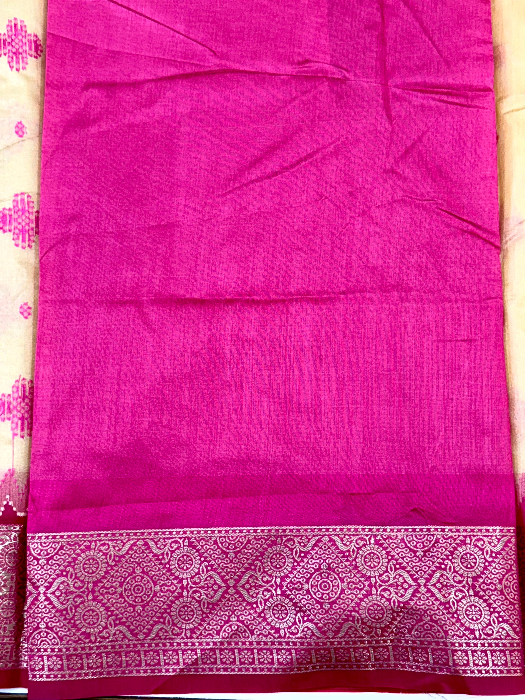 Cream Crystal Raw Silk Kanchi Pattu Saree