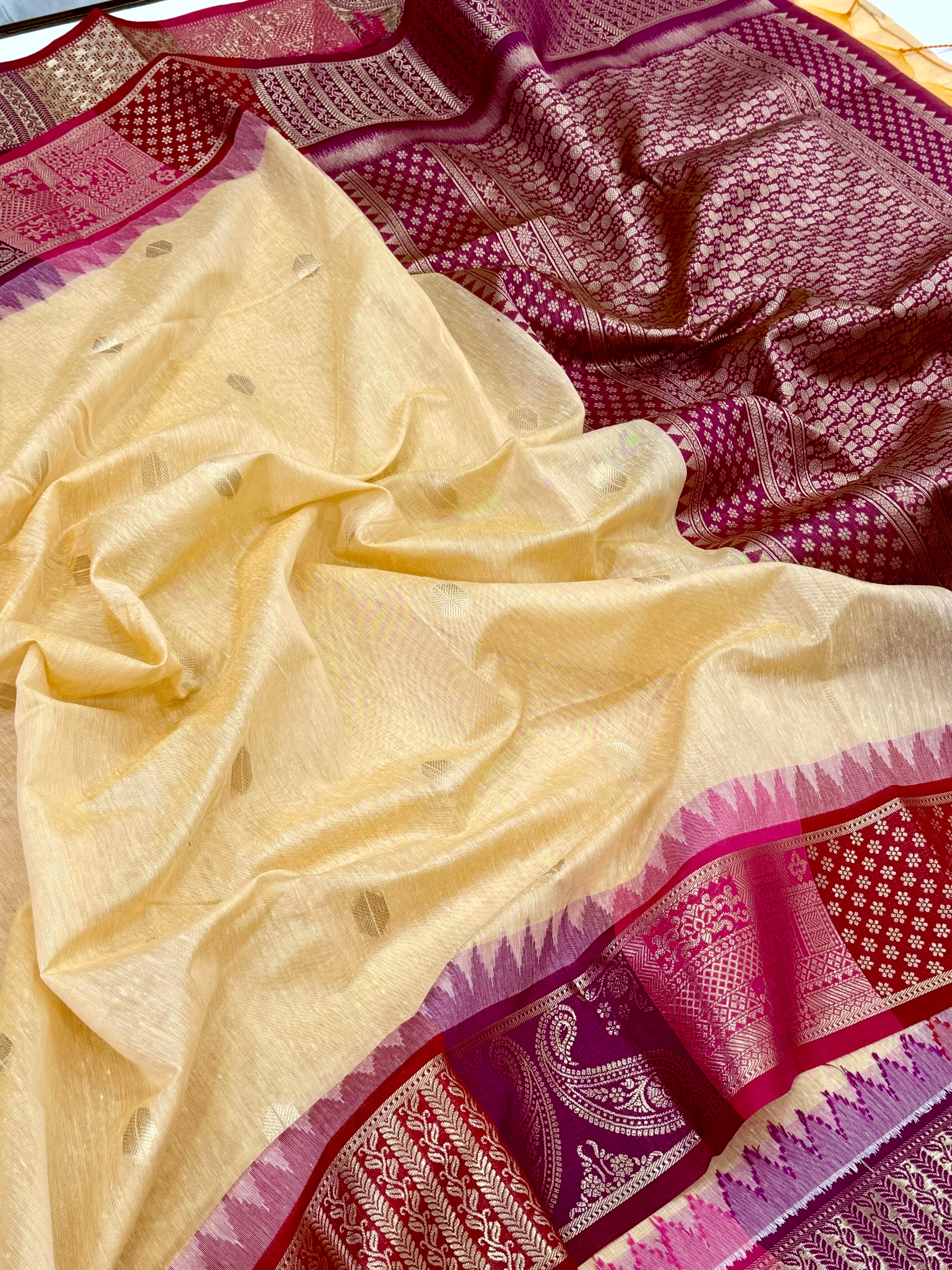 Cream Soft Mull Kanchi Pattu Saree