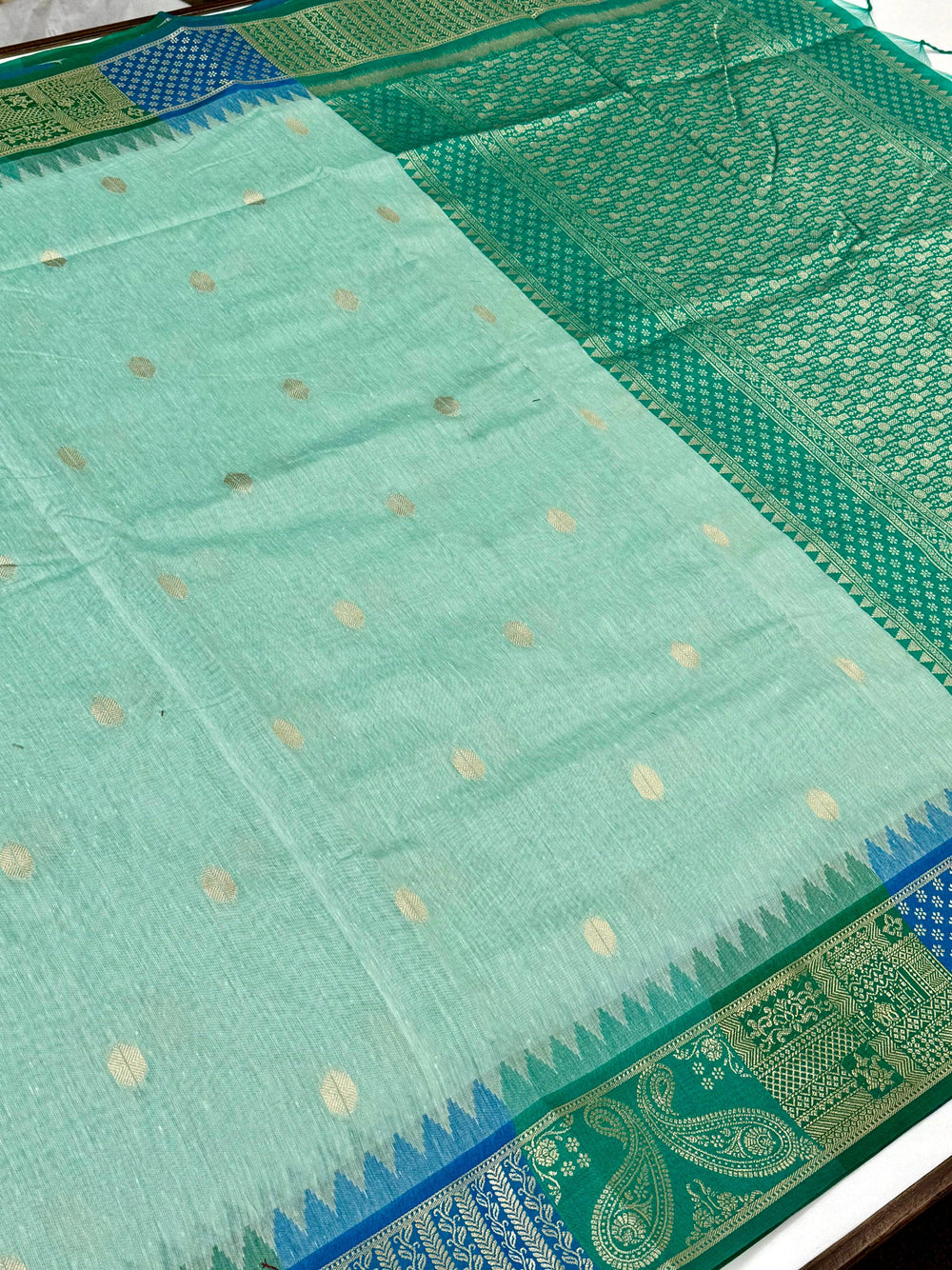 Mint Green Soft Mull Kanchi Pattu Saree