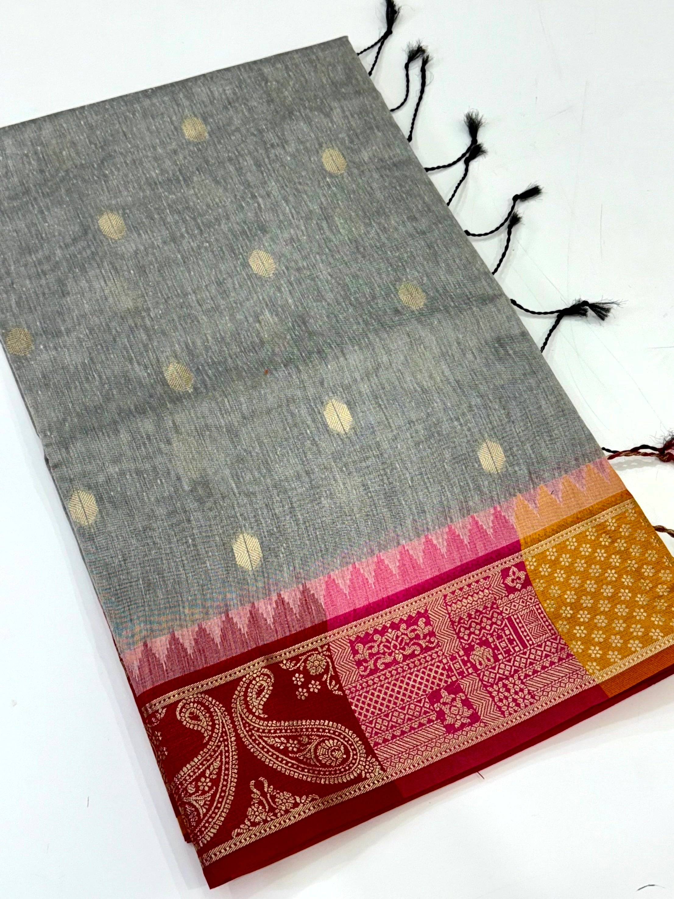 Grey Soft Mull Kanchi Pattu Saree