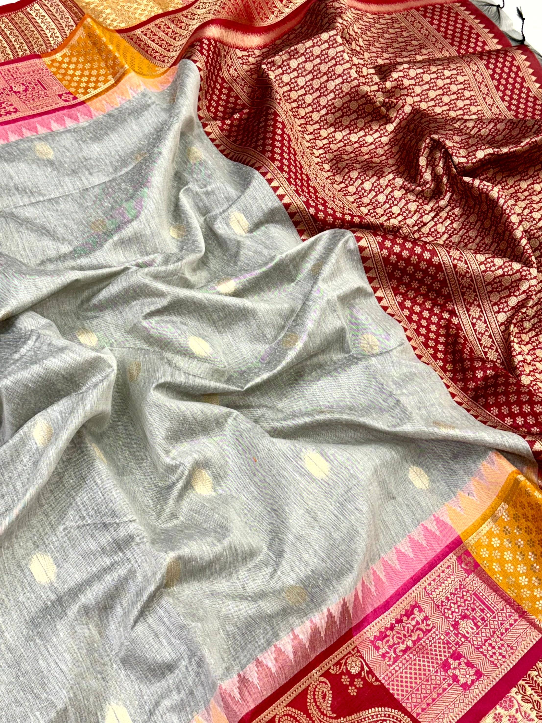 Grey Soft Mull Kanchi Pattu Saree