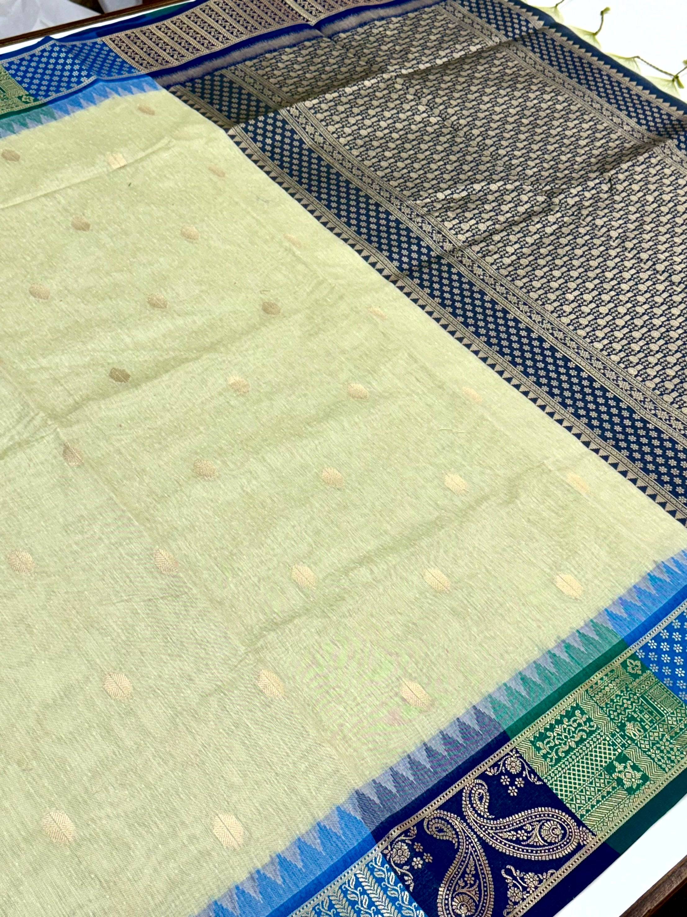 Pista Soft Mull Kanchi Pattu Saree