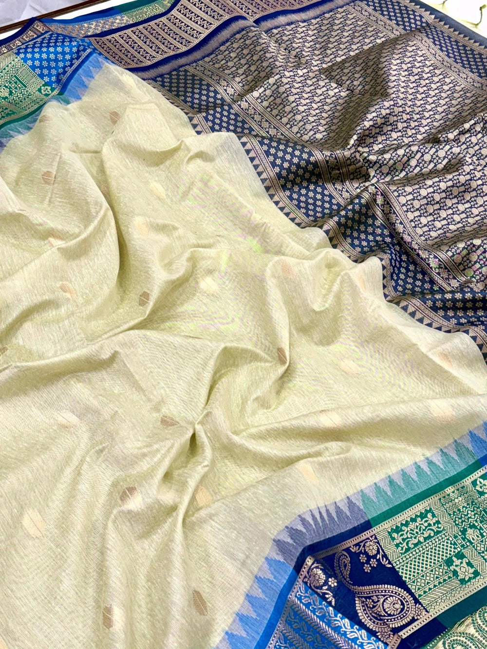 Pista Soft Mull Kanchi Pattu Saree