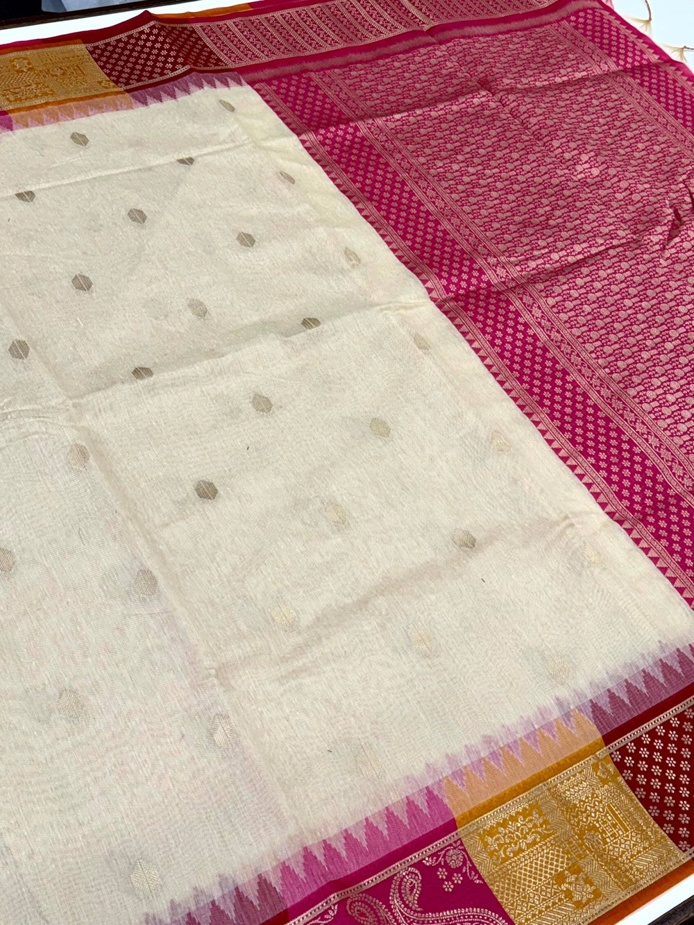 Off White Soft Mull Kanchi Pattu Saree