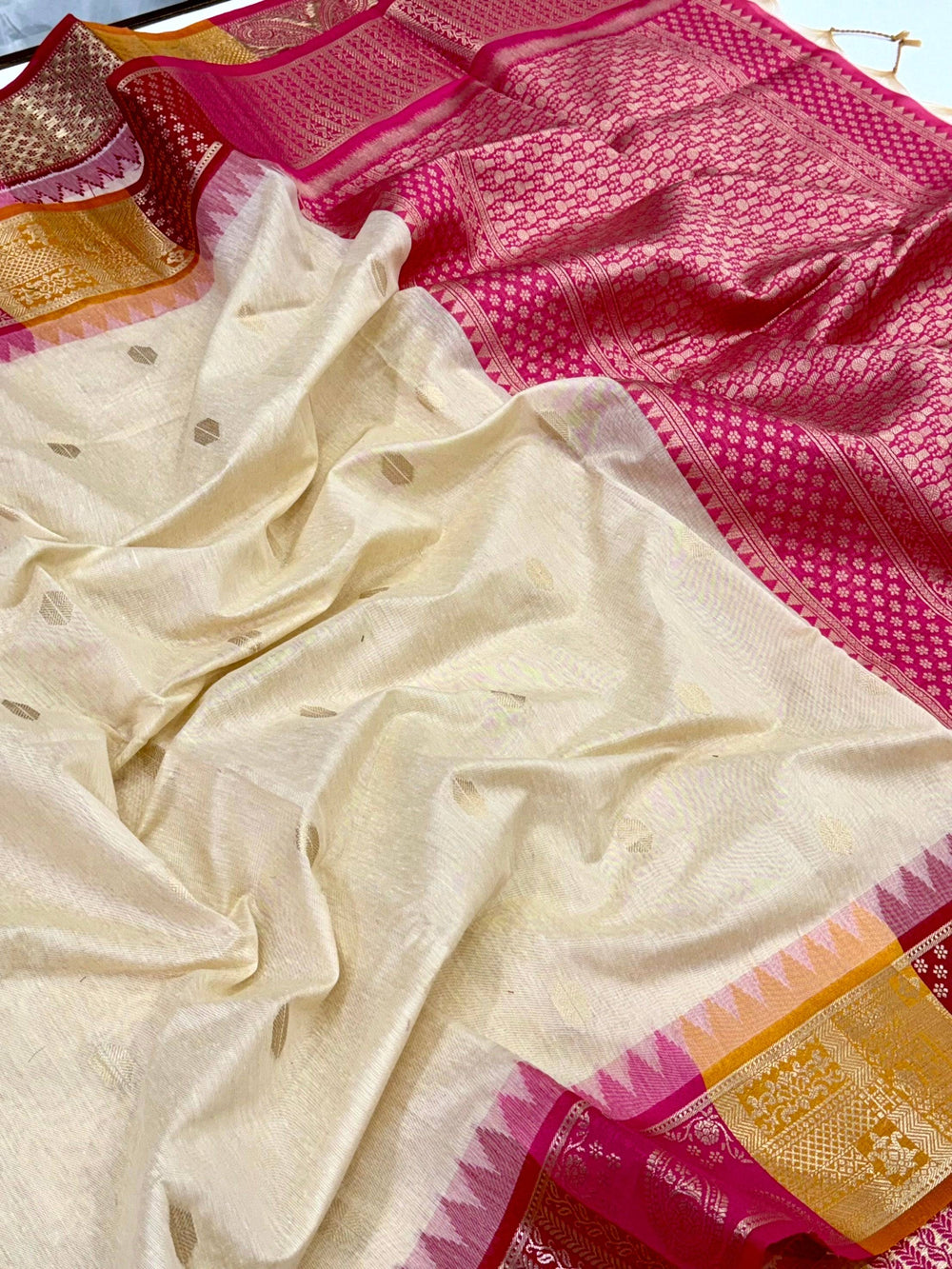 Off White Soft Mull Kanchi Pattu Saree