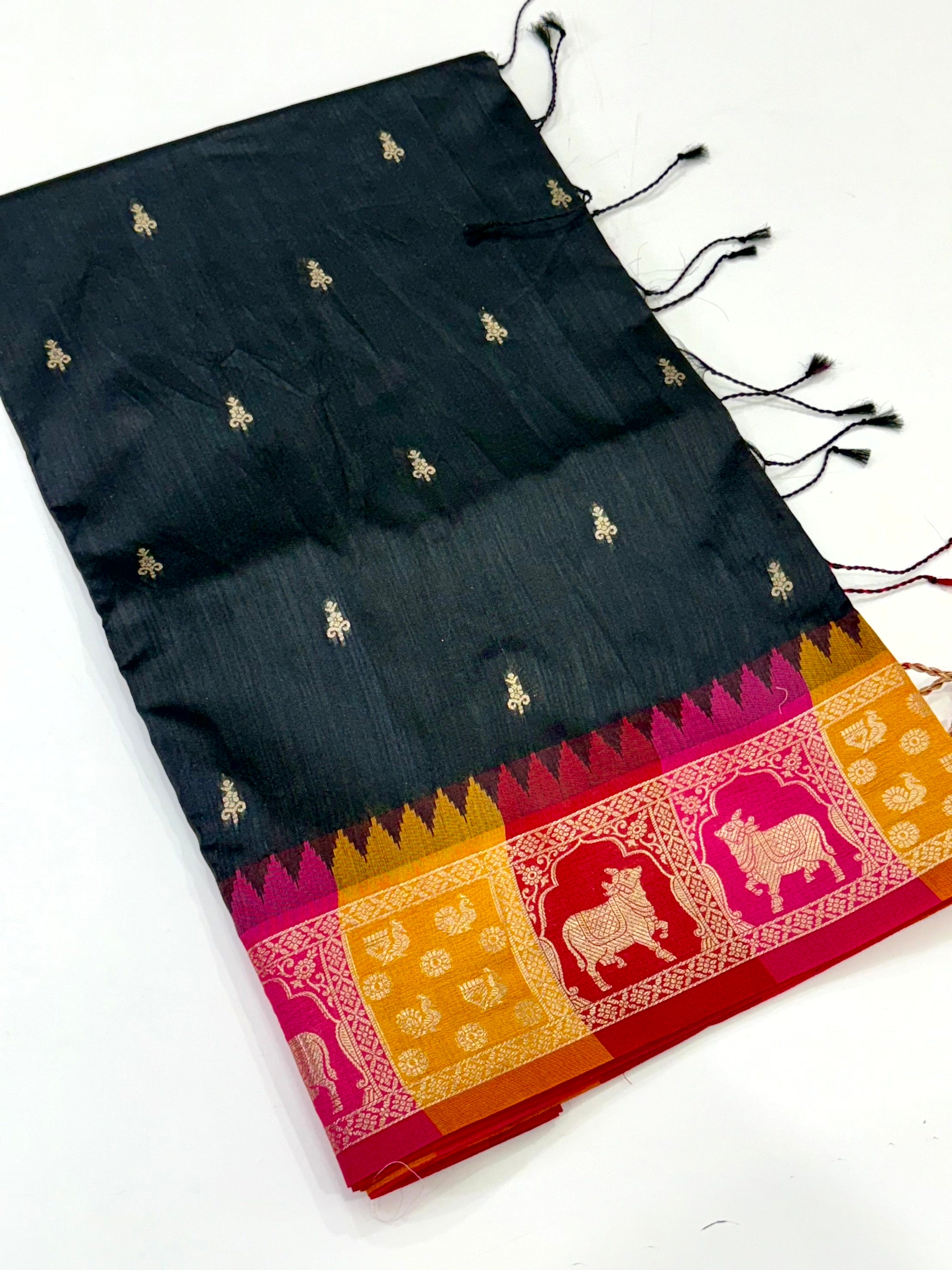 Black Minakari Kanchi Pattu Raw Silk Saree