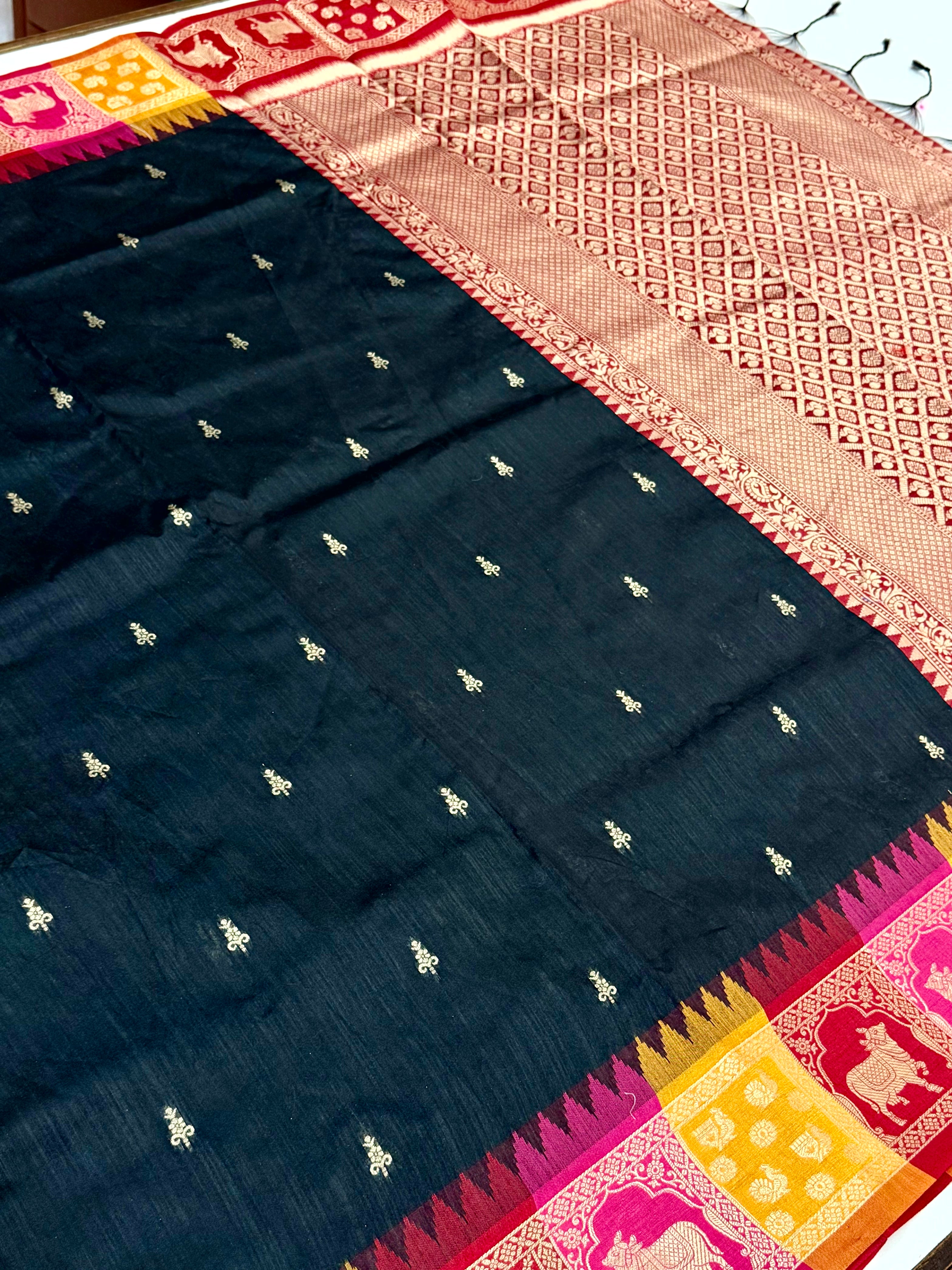 Black Minakari Kanchi Pattu Raw Silk Saree