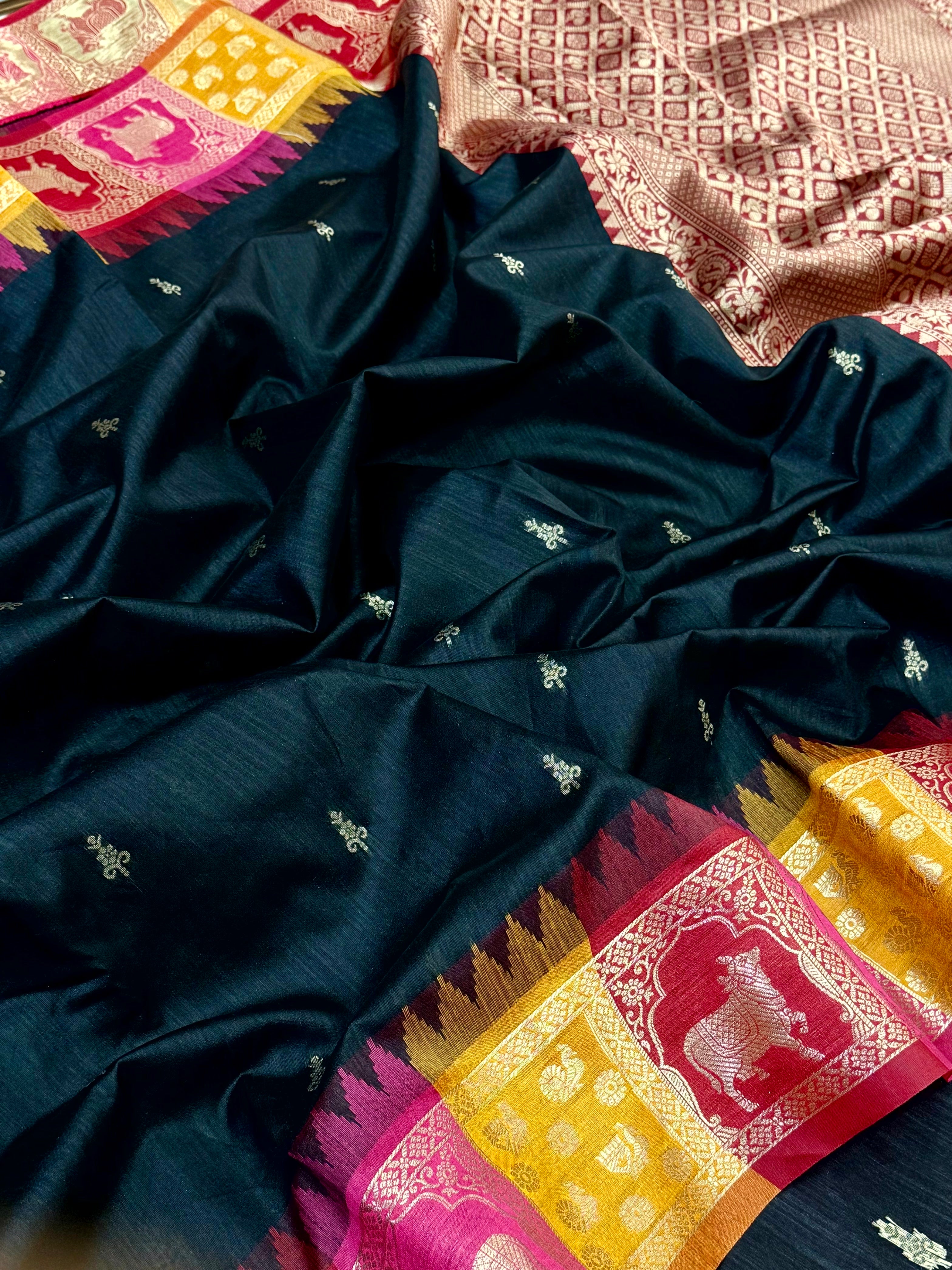 Black Minakari Kanchi Pattu Raw Silk Saree