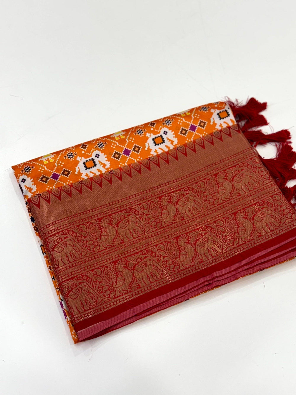 Orange Patola Digital Print Saree