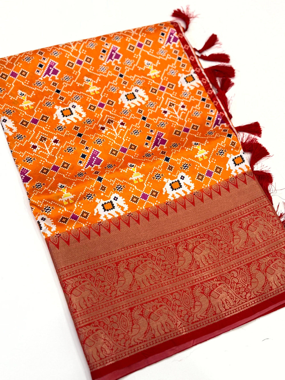 Orange Patola Digital Print Saree