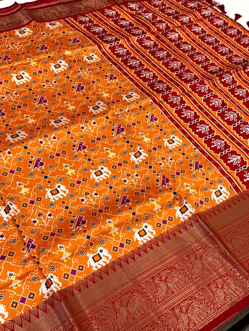 Orange Patola Digital Print Saree