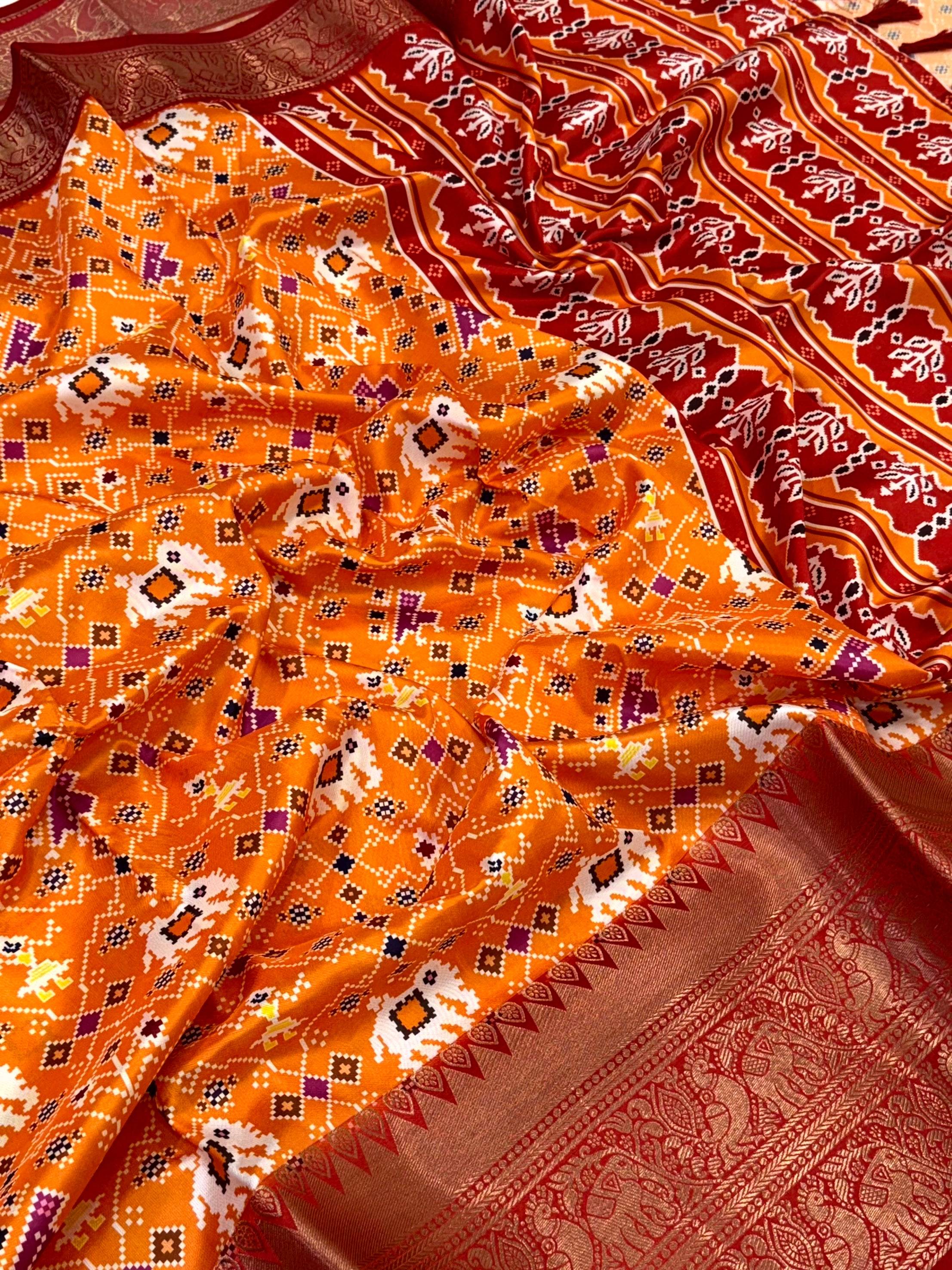 Orange Patola Digital Print Saree