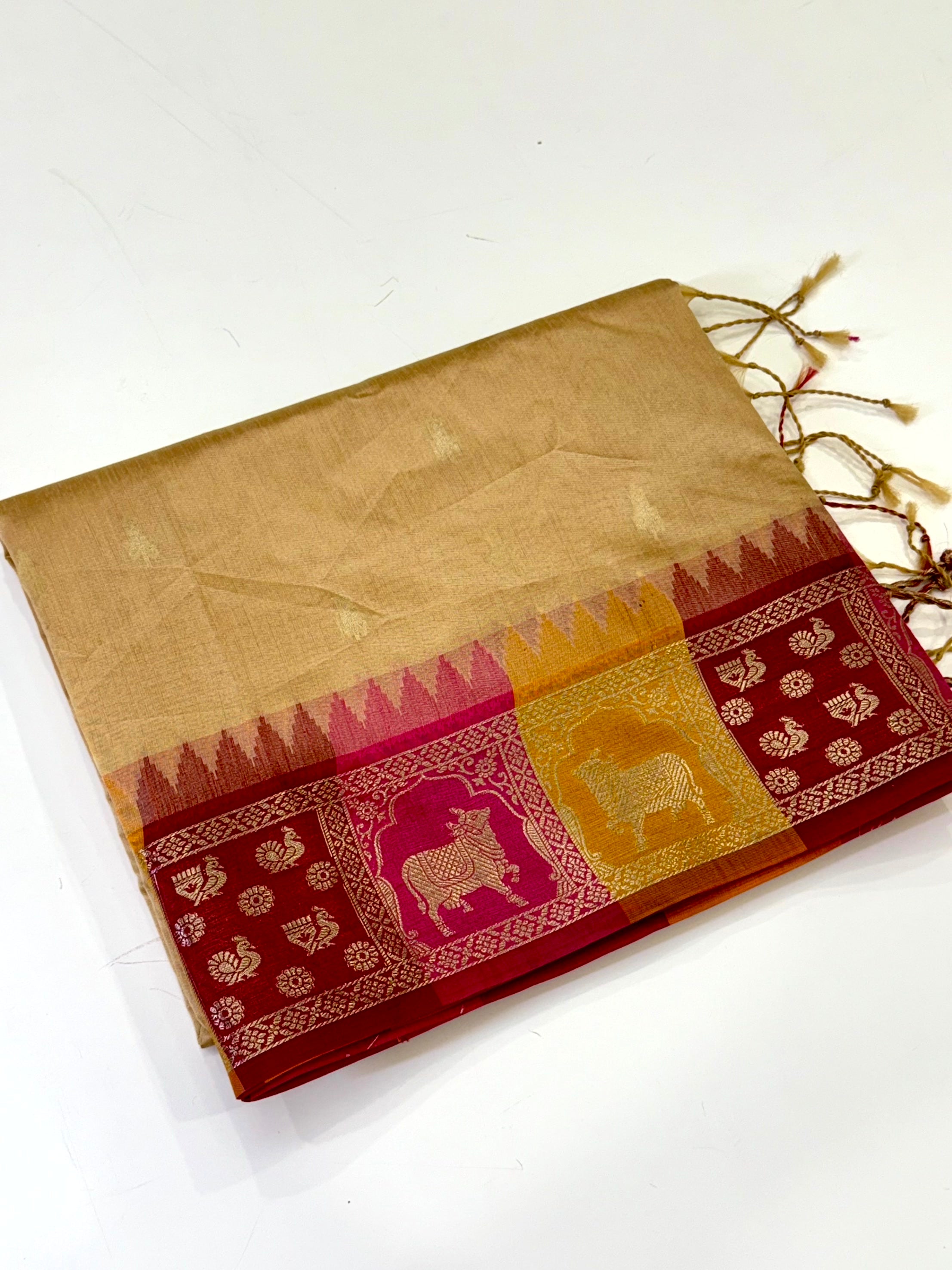 Cream Minakari Kanchi Pattu Raw Silk Saree