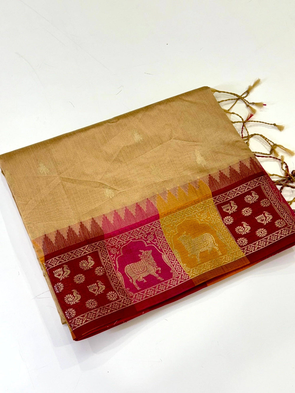 Cream Minakari Kanchi Pattu Raw Silk Saree