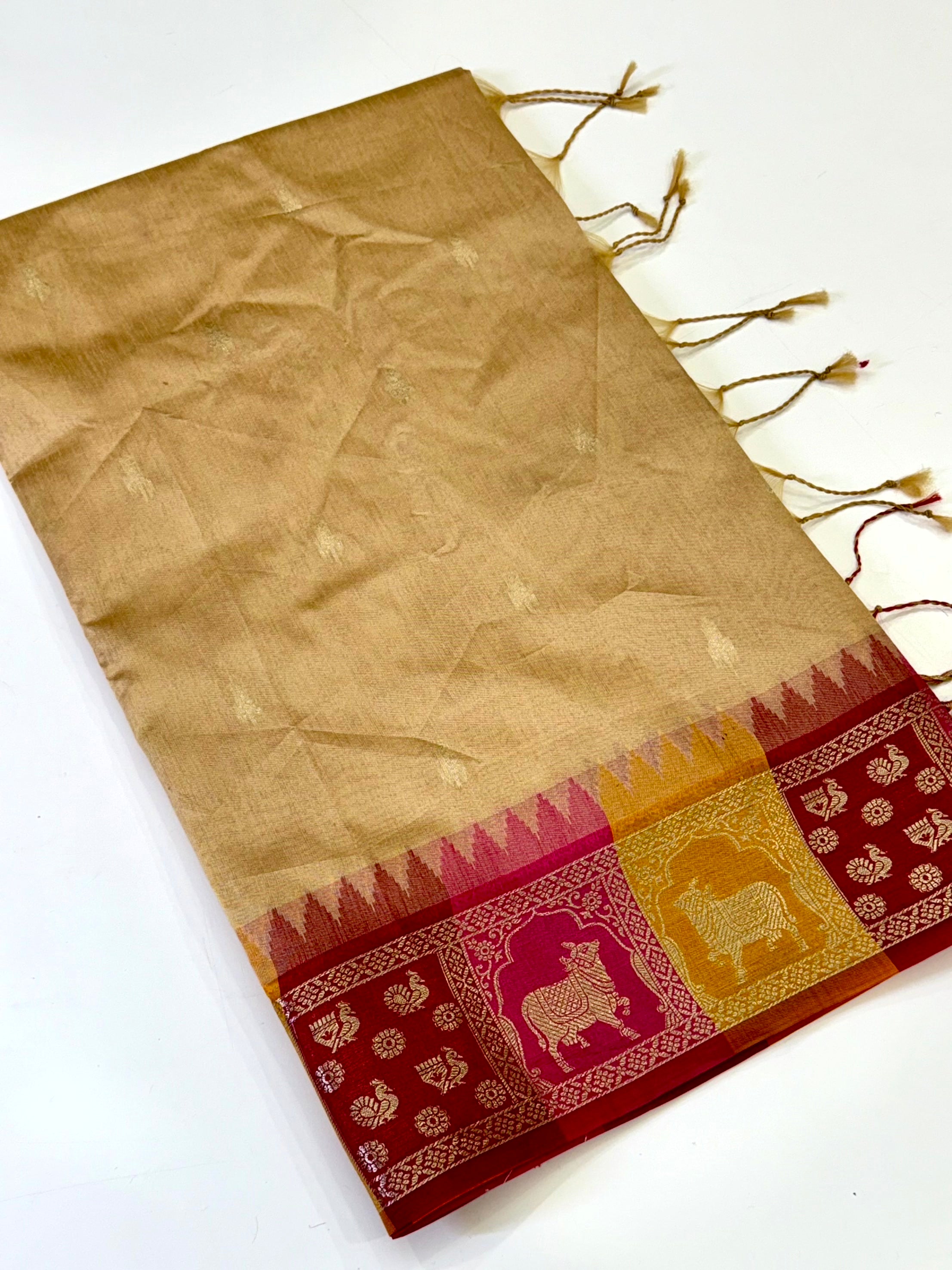 Cream Minakari Kanchi Pattu Raw Silk Saree