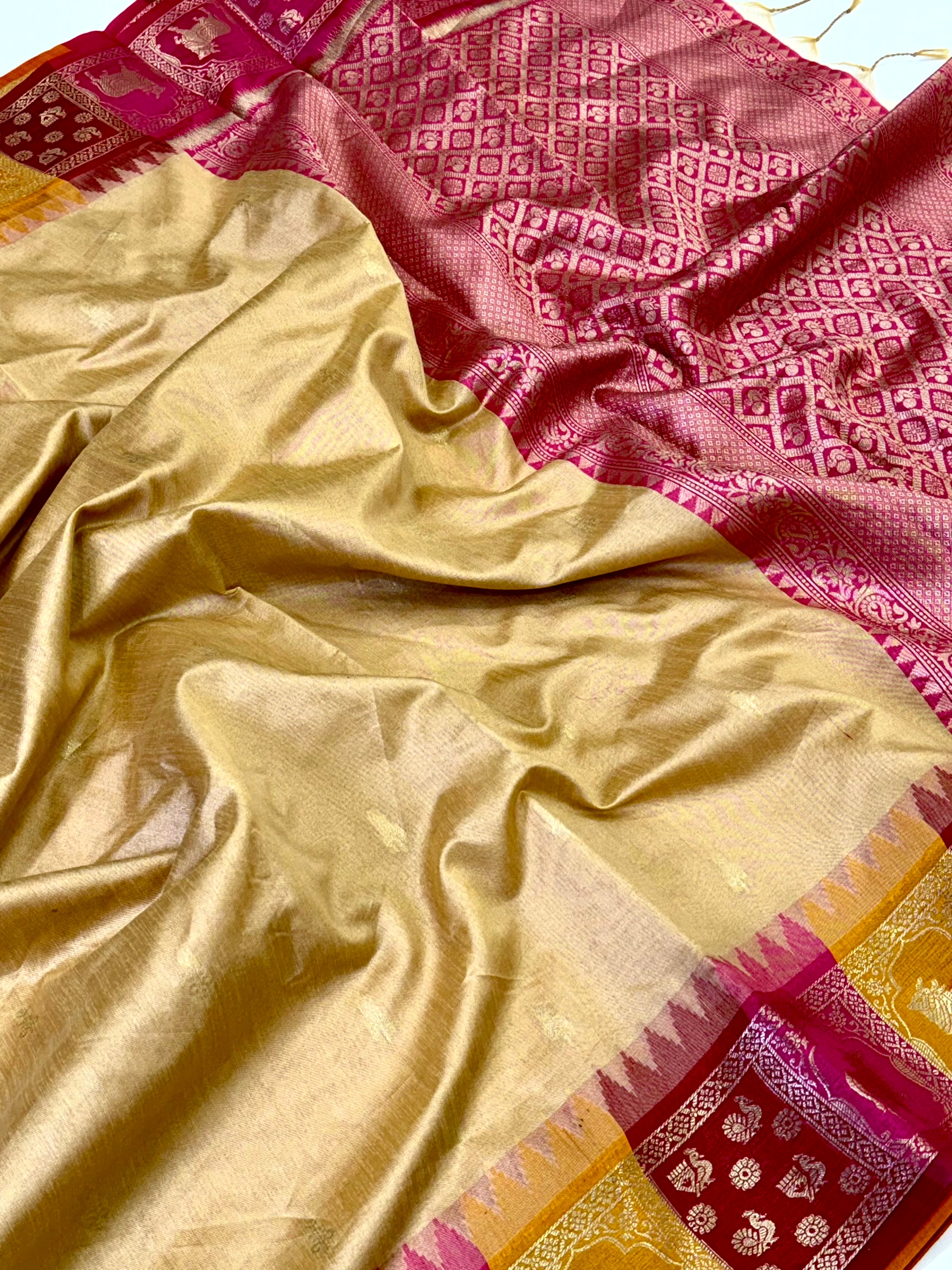 Cream Minakari Kanchi Pattu Raw Silk Saree