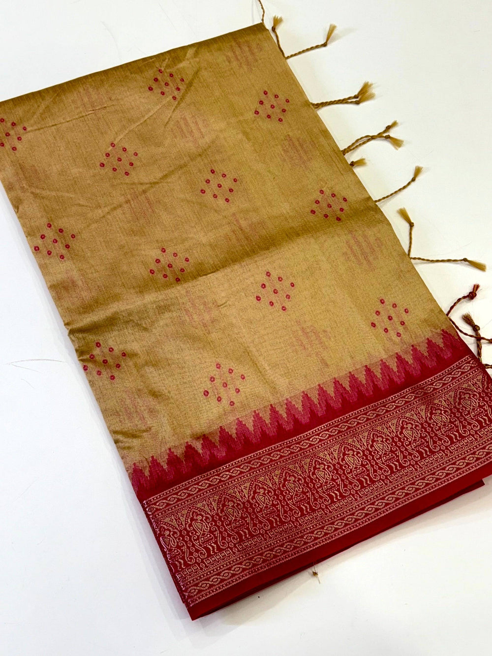 Cream Bandhej Weave Kanchi Pattu Saree