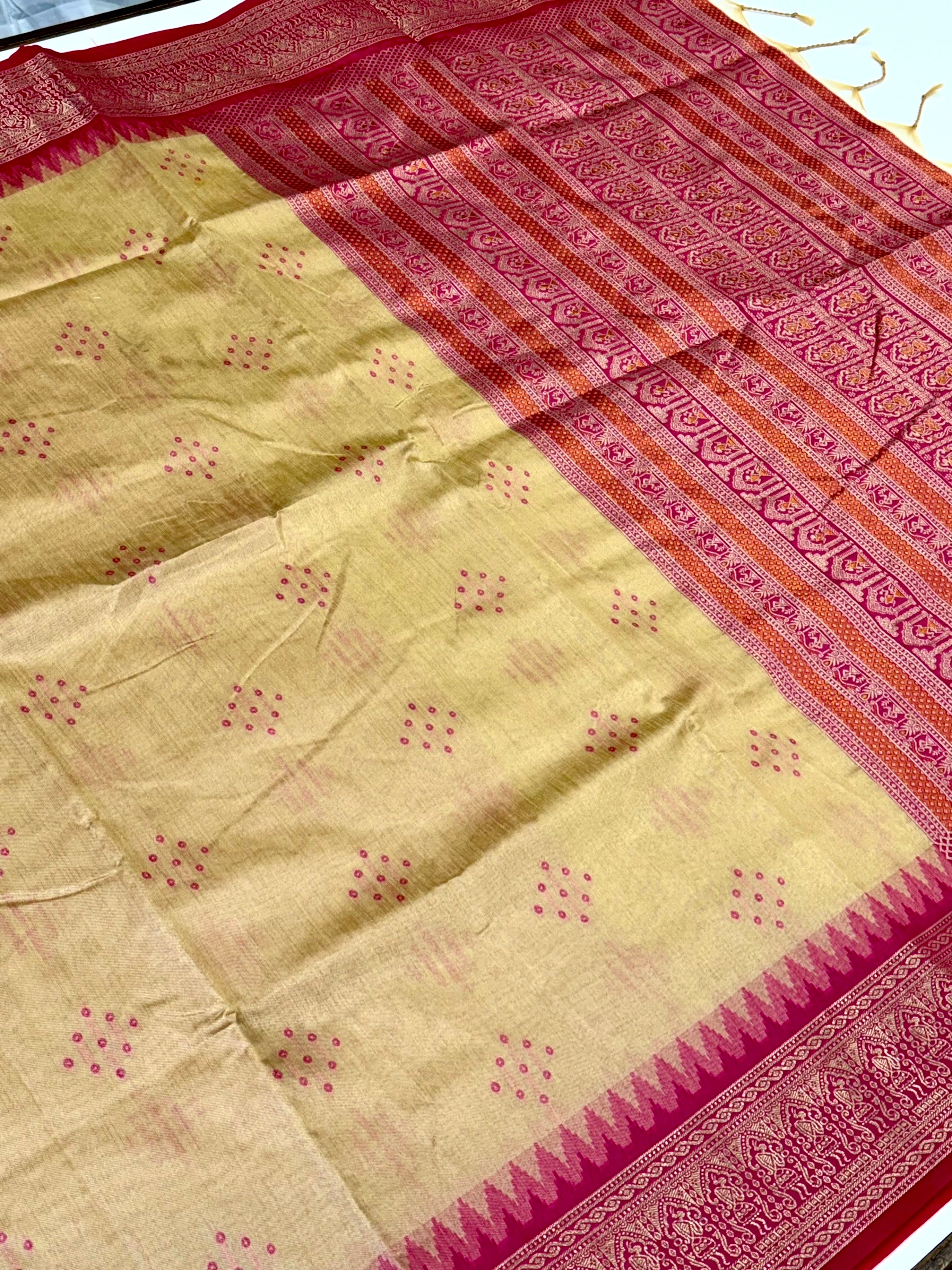 Cream Bandhej Weave Kanchi Pattu Saree