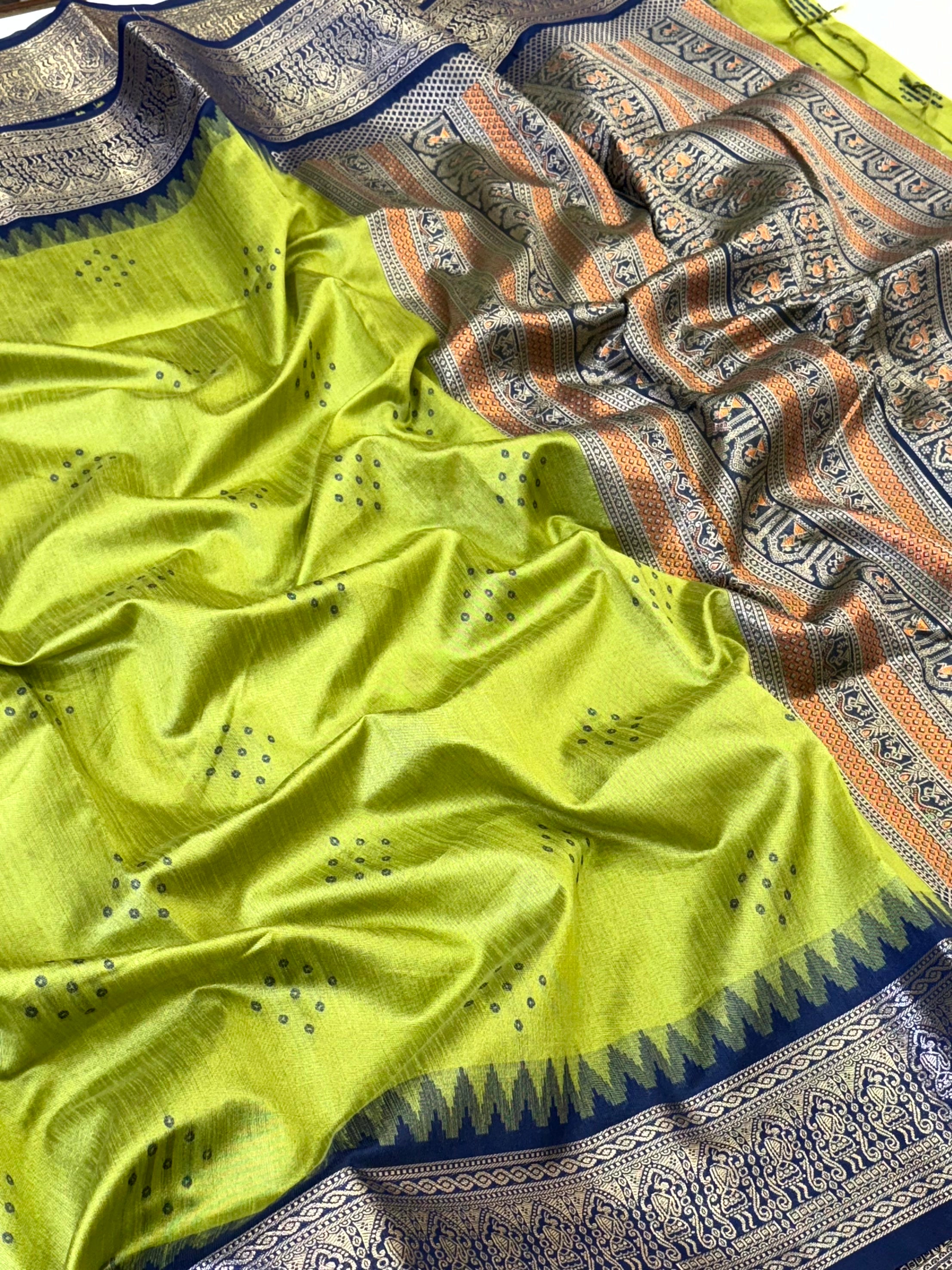Green Bandhej Weave Kanchi Pattu Saree
