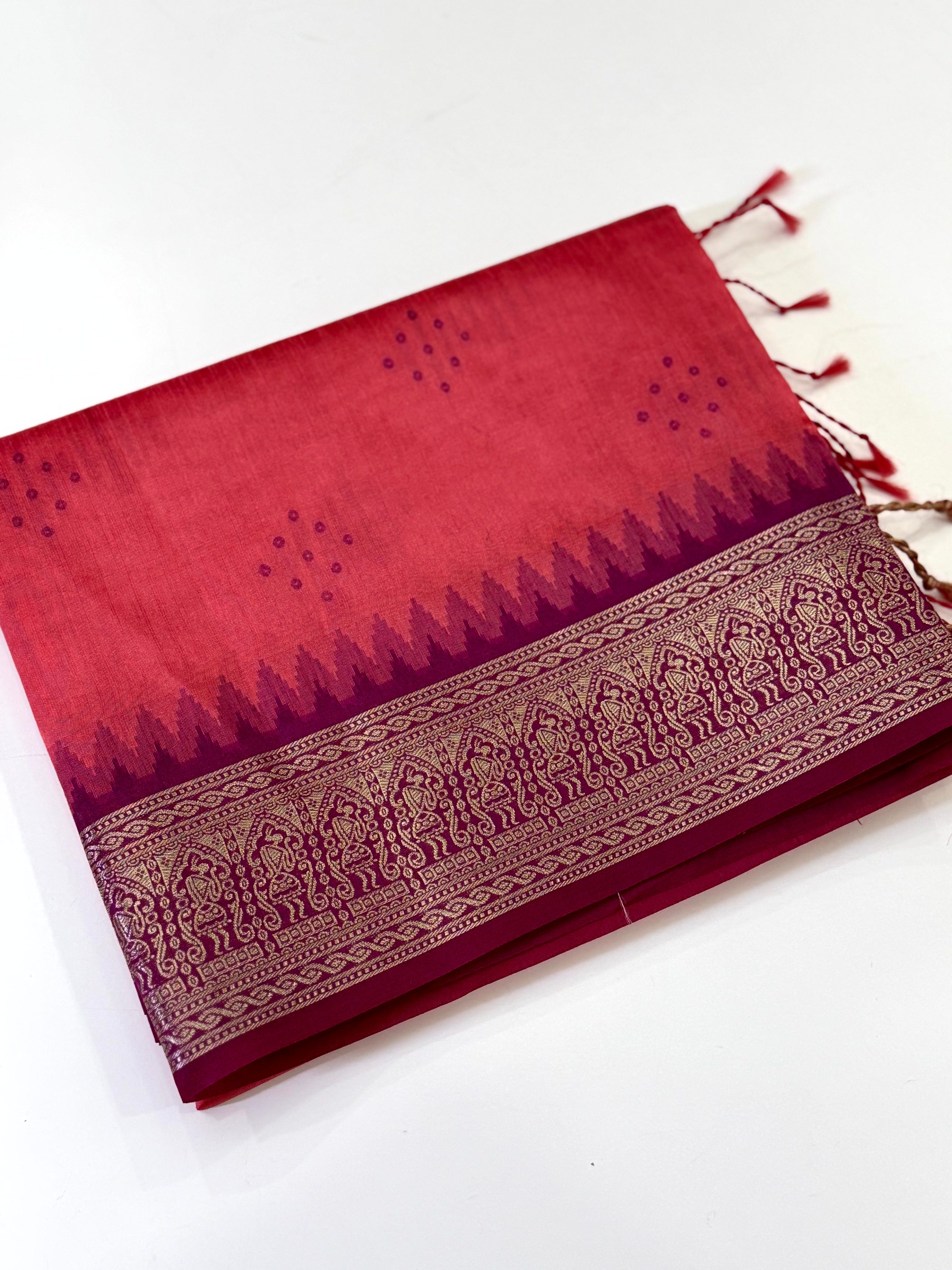Pink Bandhej Weave Kanchi Pattu Saree