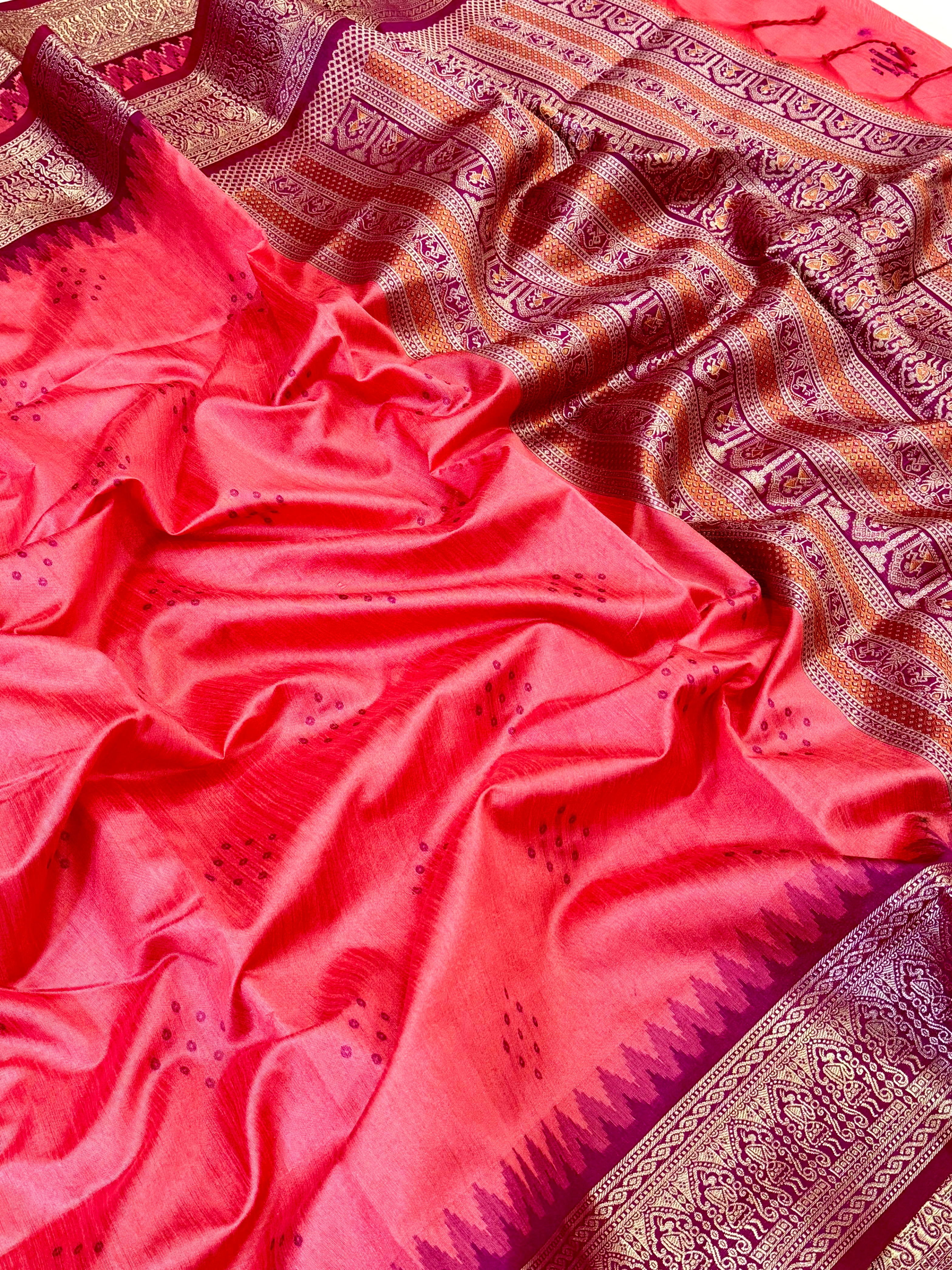 Pink Bandhej Weave Kanchi Pattu Saree