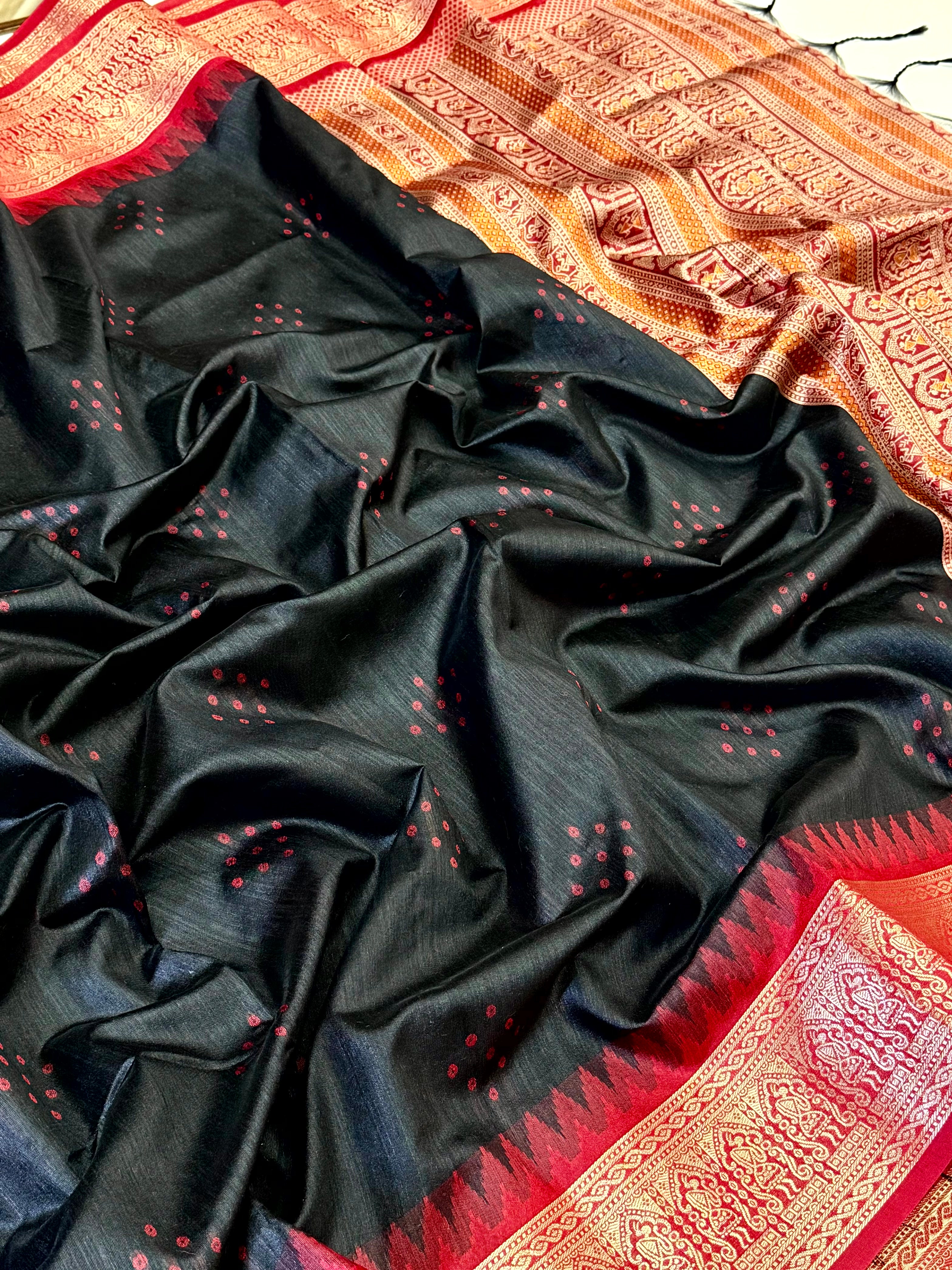 Black Bandhej Weave Kanchi Pattu Saree