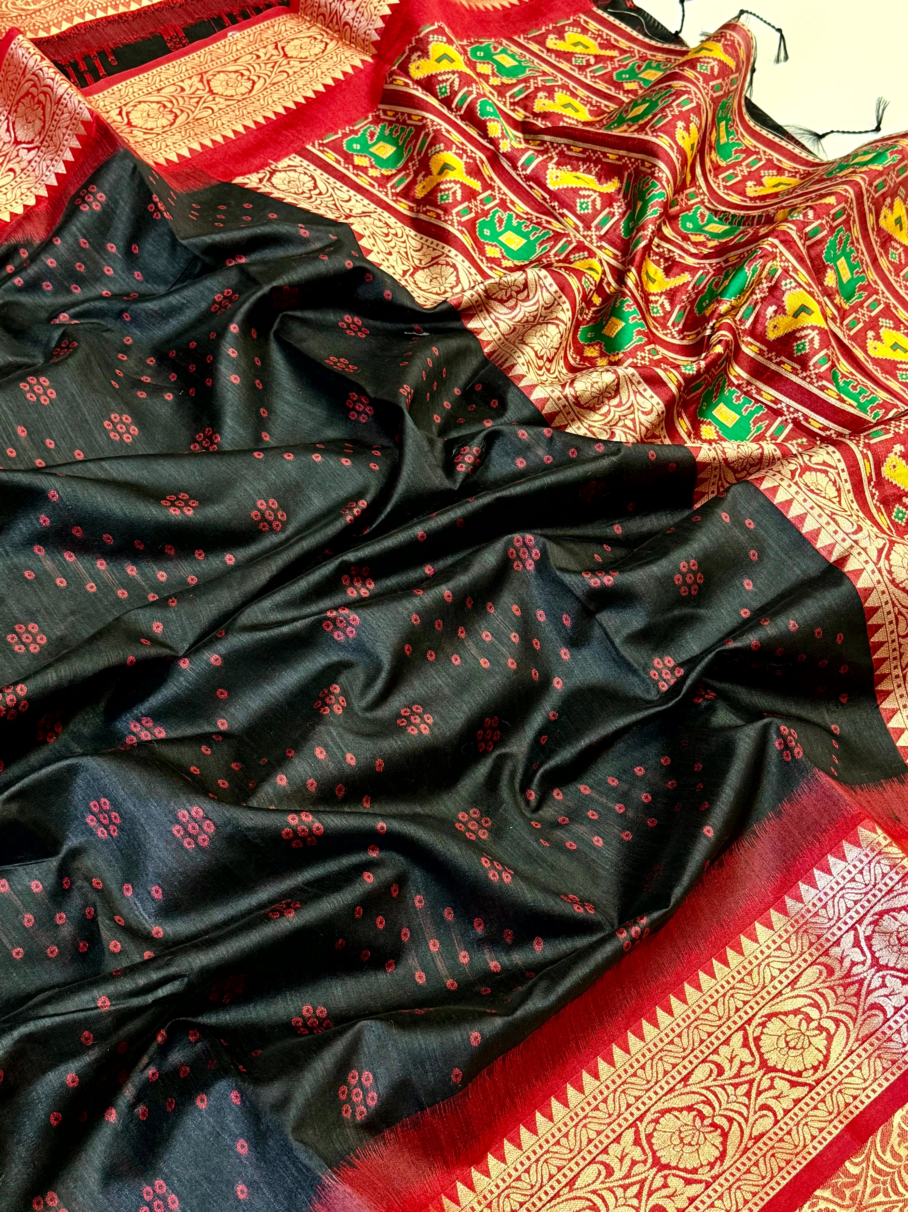 Black Bandhej Pochampally Raw Silk Saree
