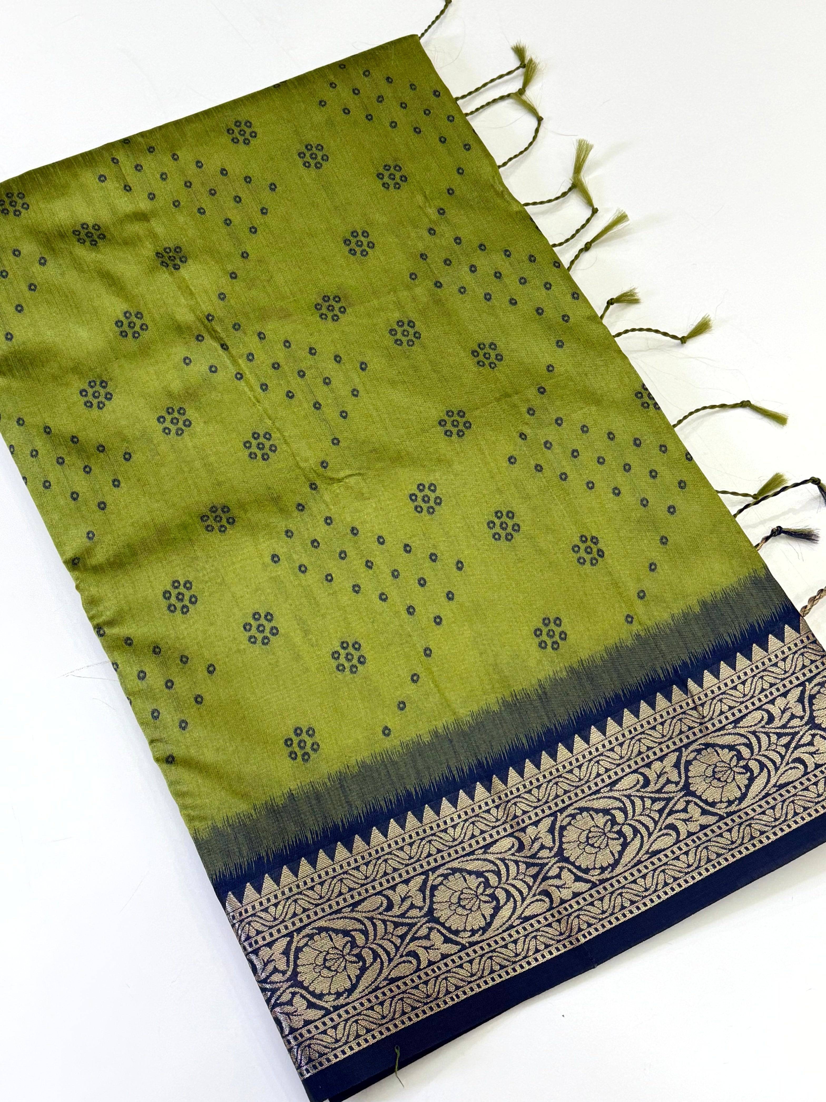 Green Bandhej Pochampally Raw Silk Saree