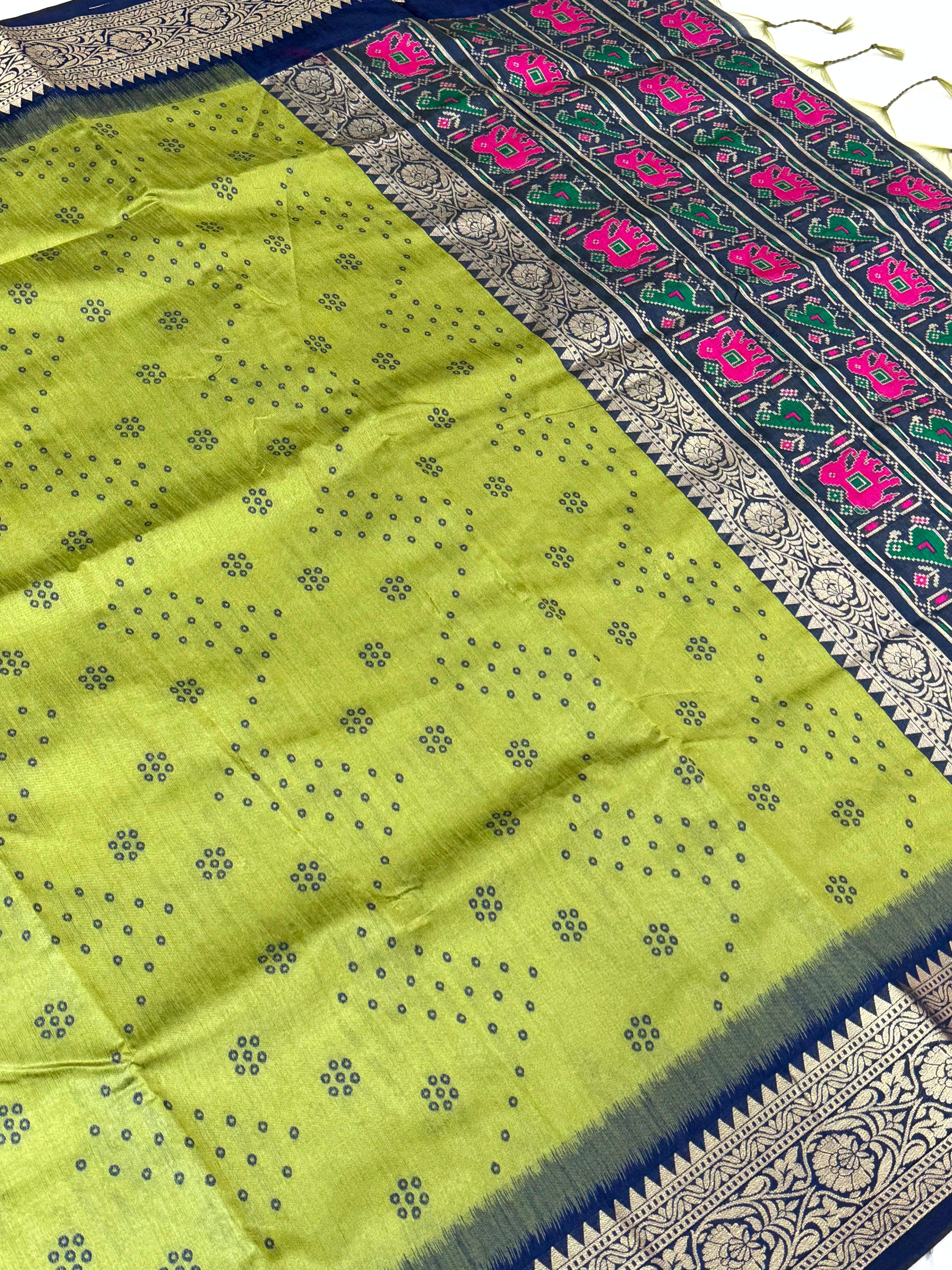 Green Bandhej Pochampally Raw Silk Saree