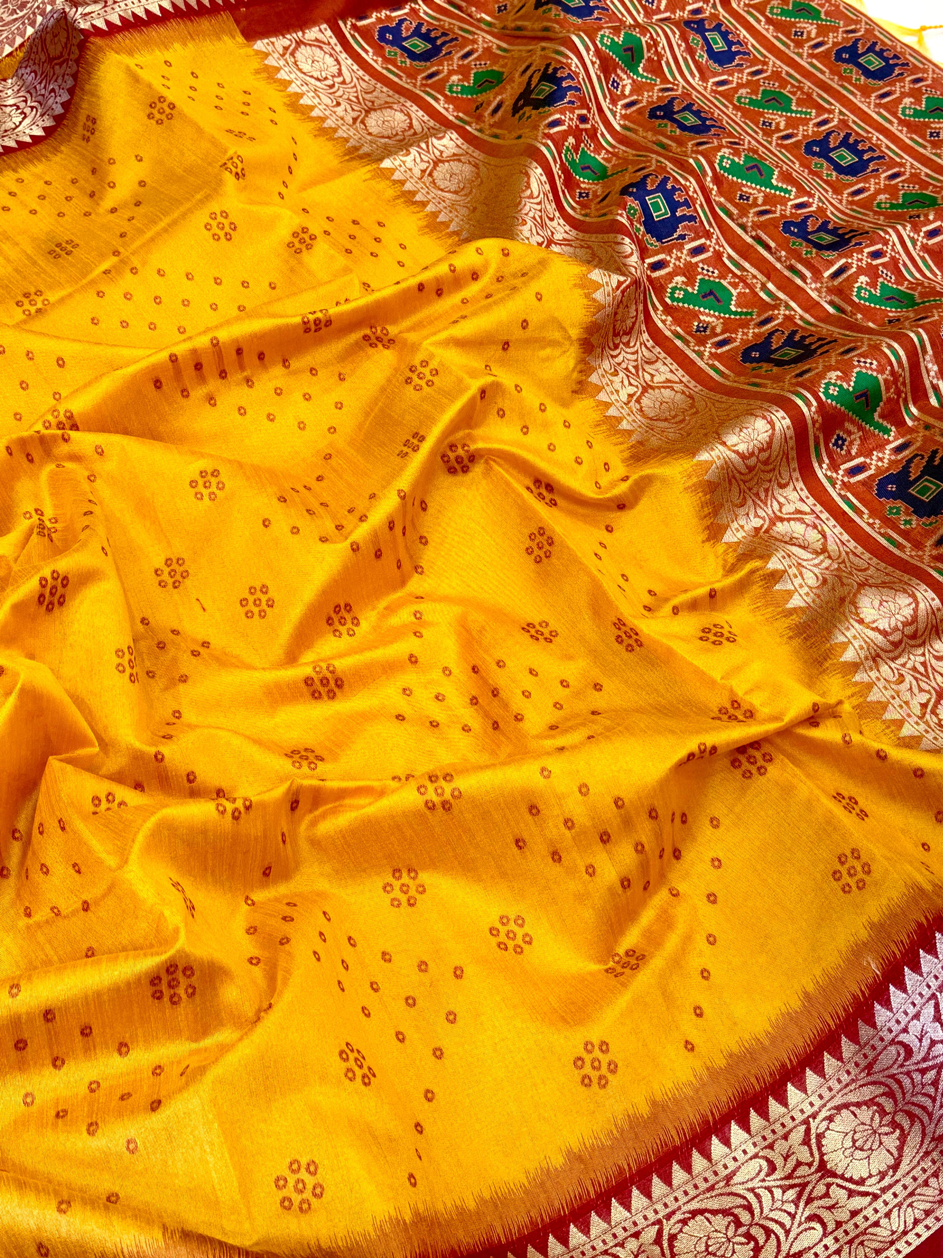 Yellow Bandhej Pochampally Raw Silk Saree